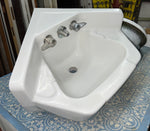 Universal Rundle Corner Sink w/ Faucets, White (SK-107)