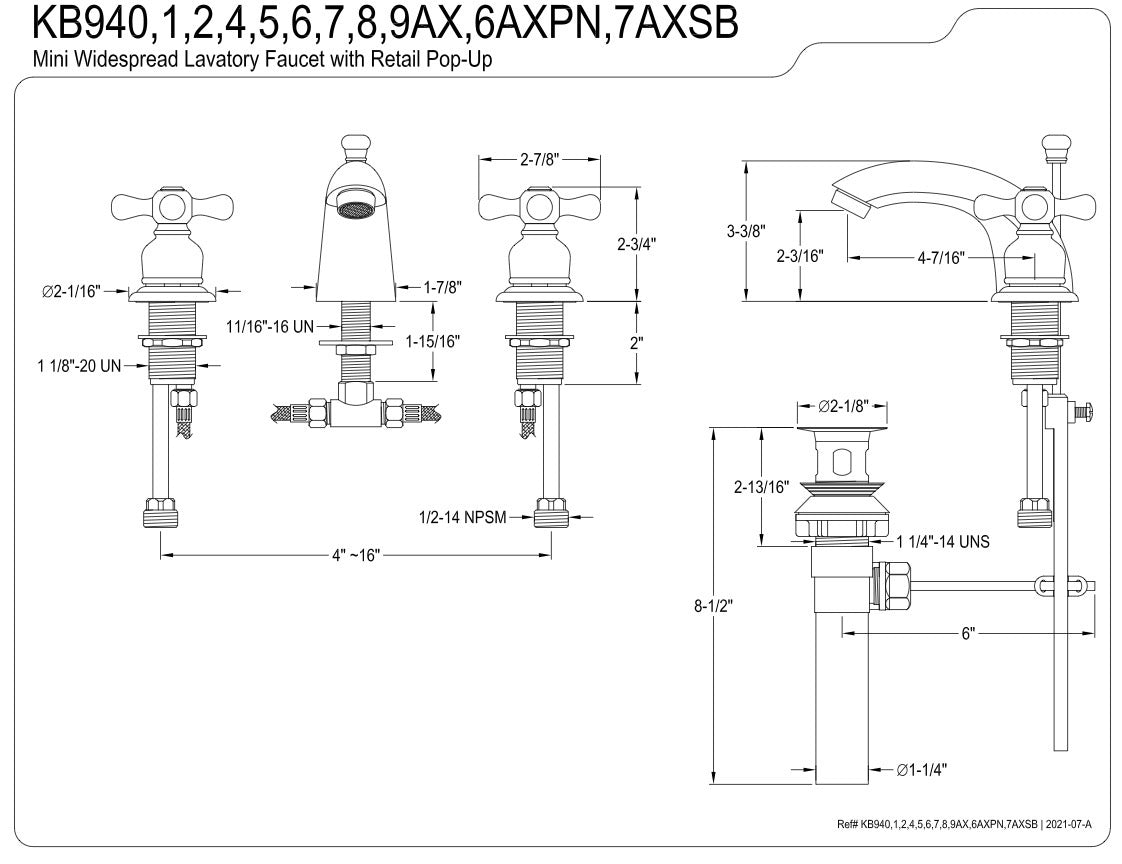 Kingston Brass Victorian 1.2 GPM Widespread Bathroom Faucet (KB946AXPN)