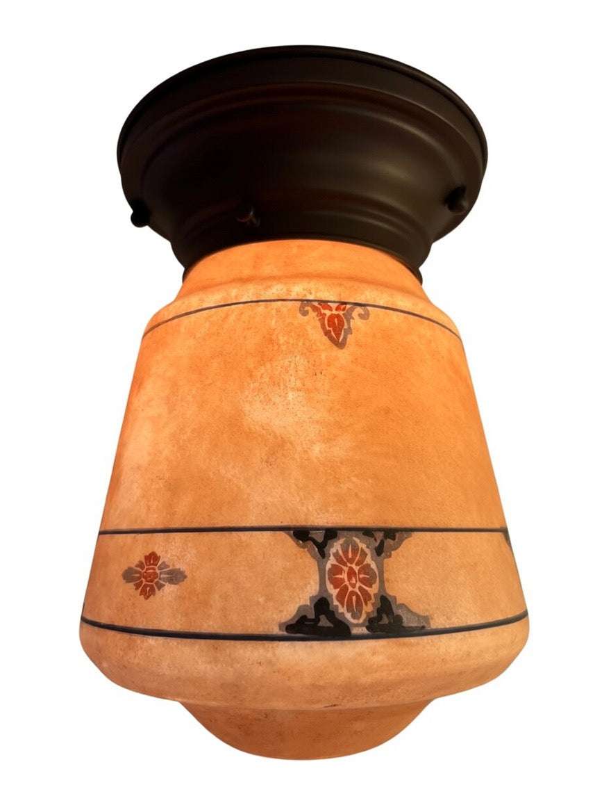 Spanish revival ceiling mount light with hand-painted glass shade – likely 1920s–1930s (LT-1102)