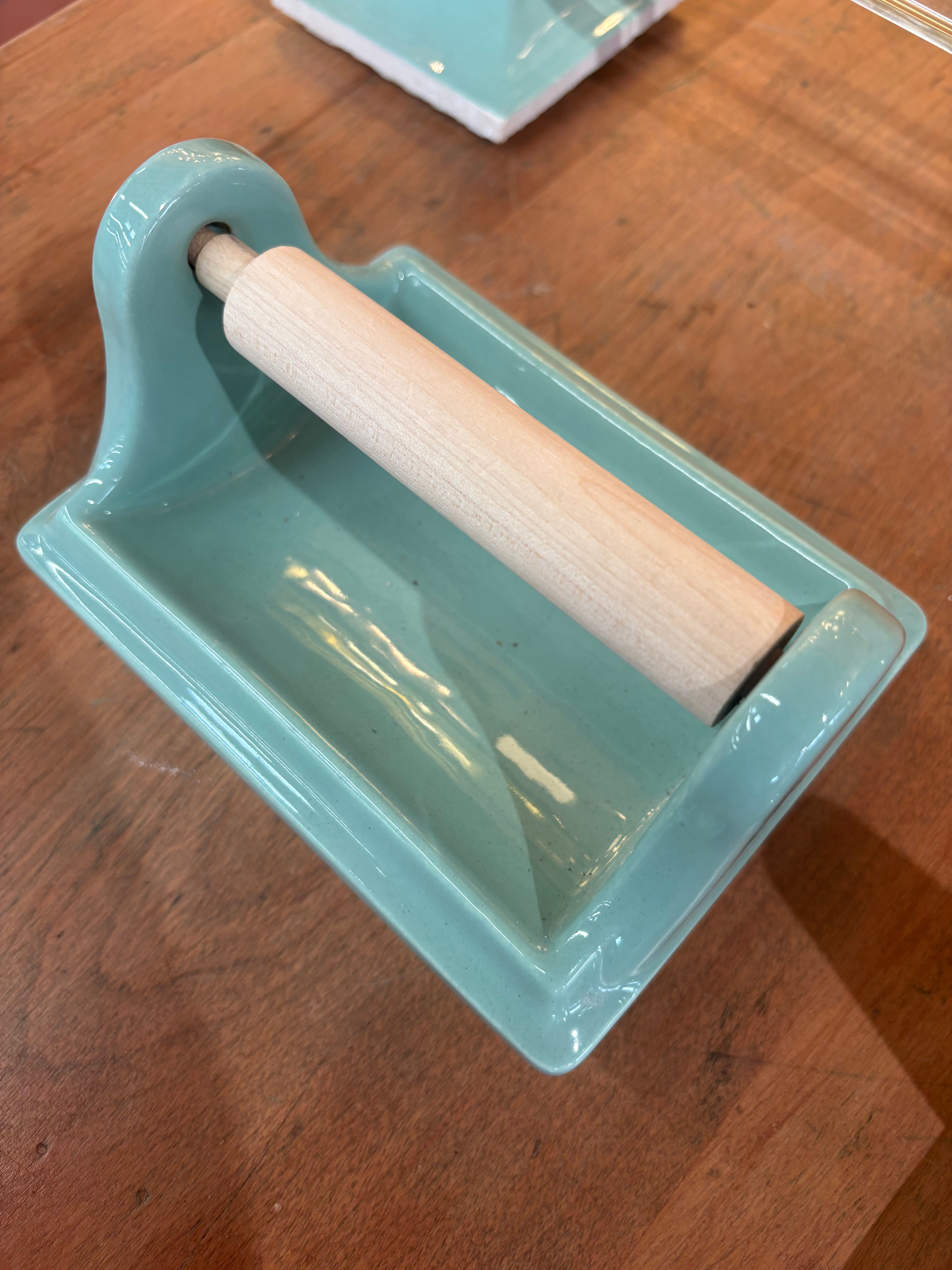 Ming Green Bathroom Accessory Set with Wood Toilet Paper Holder (Complete Matching Set)