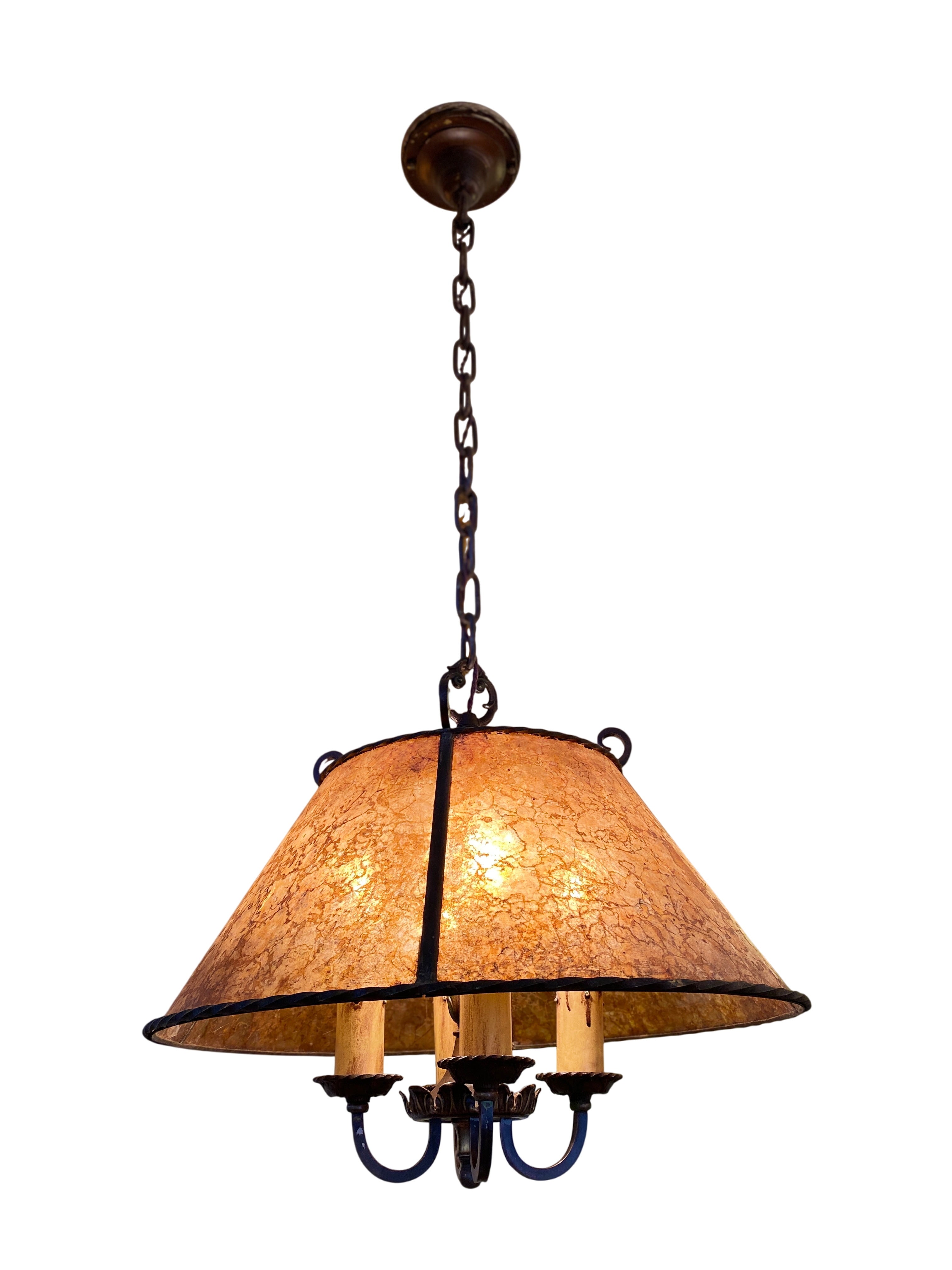 Mica Shade 4-Bulb Hanging Fixture – Arts &amp; Crafts Style, circa 1920s–1930s (LT-182)
