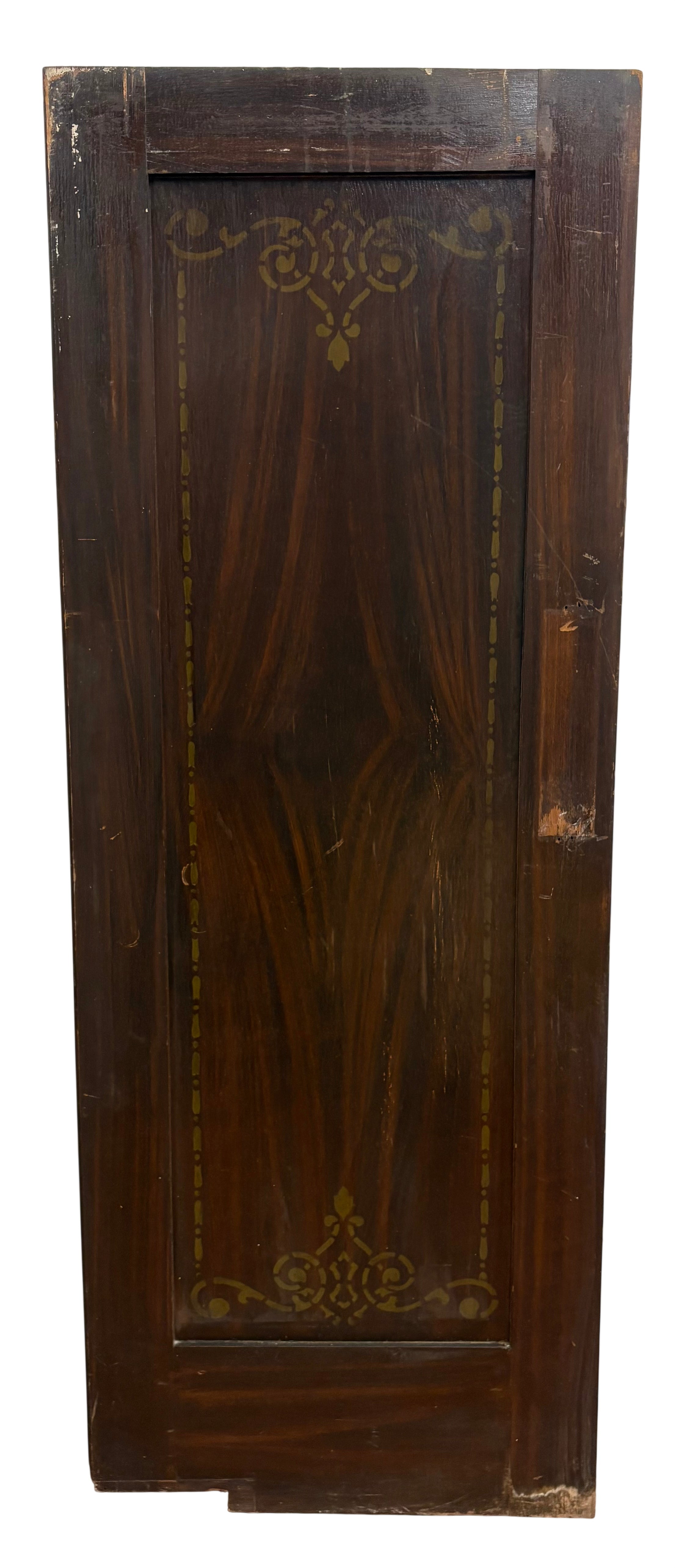 Vintage wooden panel with decorative carvings on a white background