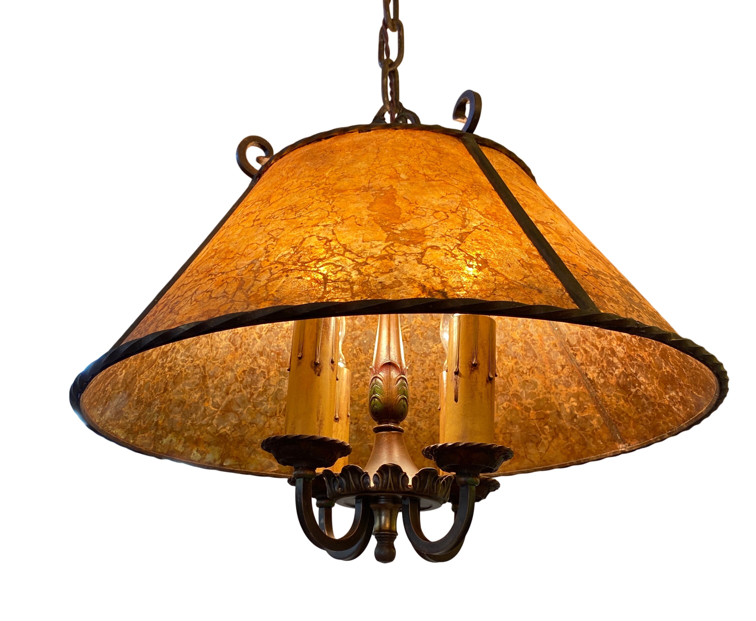 Mica Shade 4-Bulb Hanging Fixture – Arts &amp; Crafts Style, circa 1920s–1930s (LT-182)