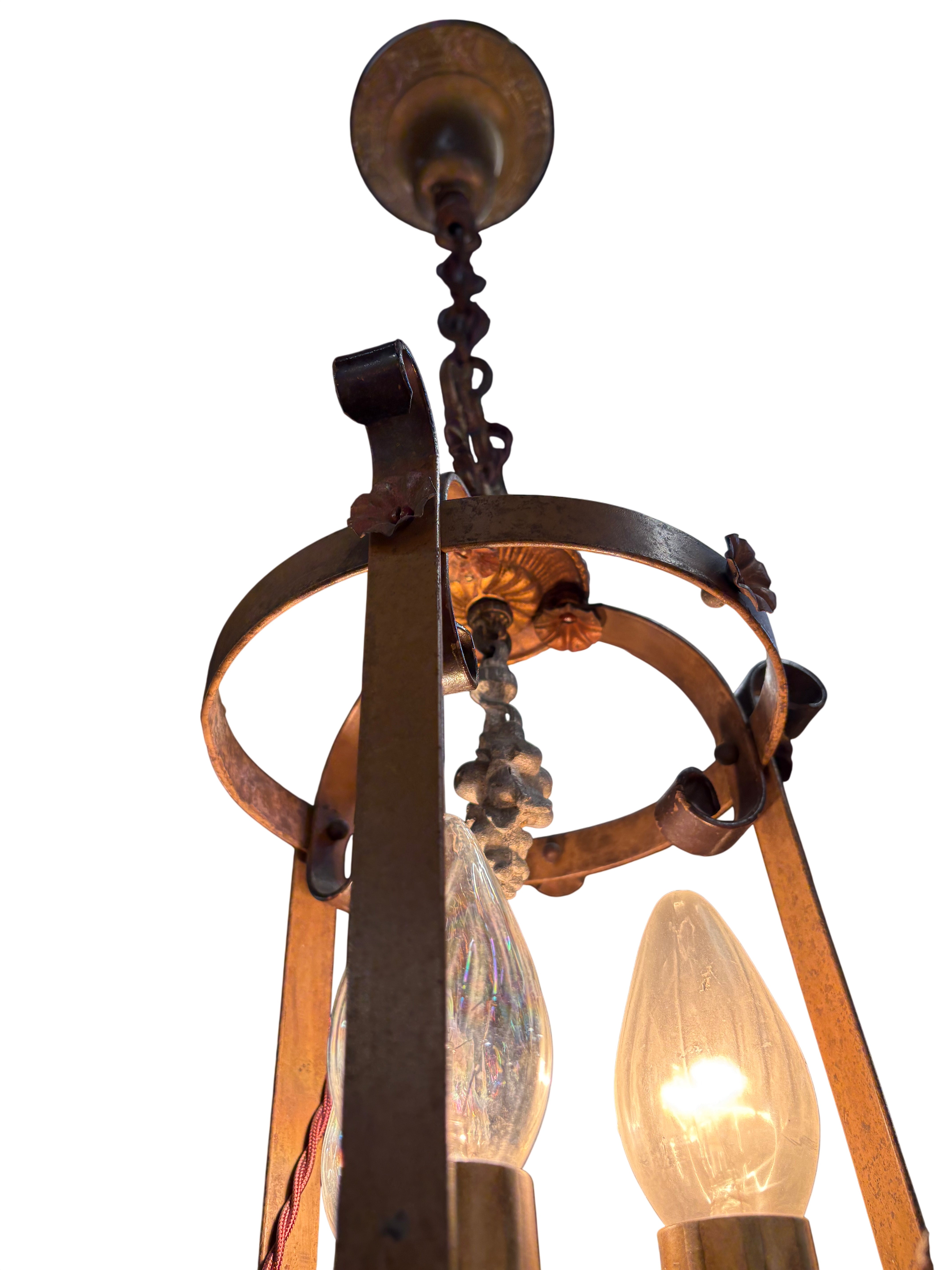 Vintage Wrought Iron Three-Light Hanging Chandelier – 1920s–1930s (LT-1091)