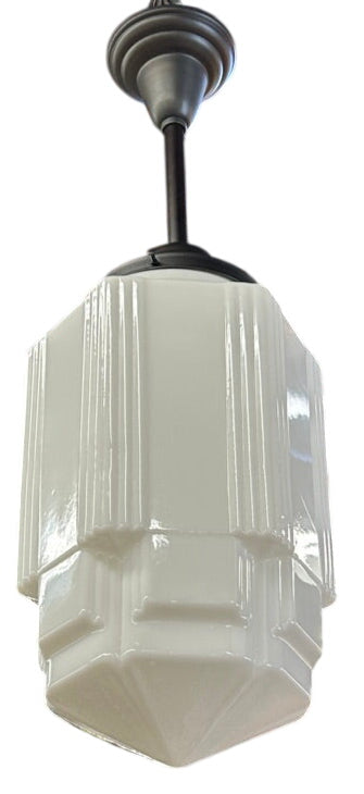 Art Deco skyscraper pendant with milk glass shade (LT-886)