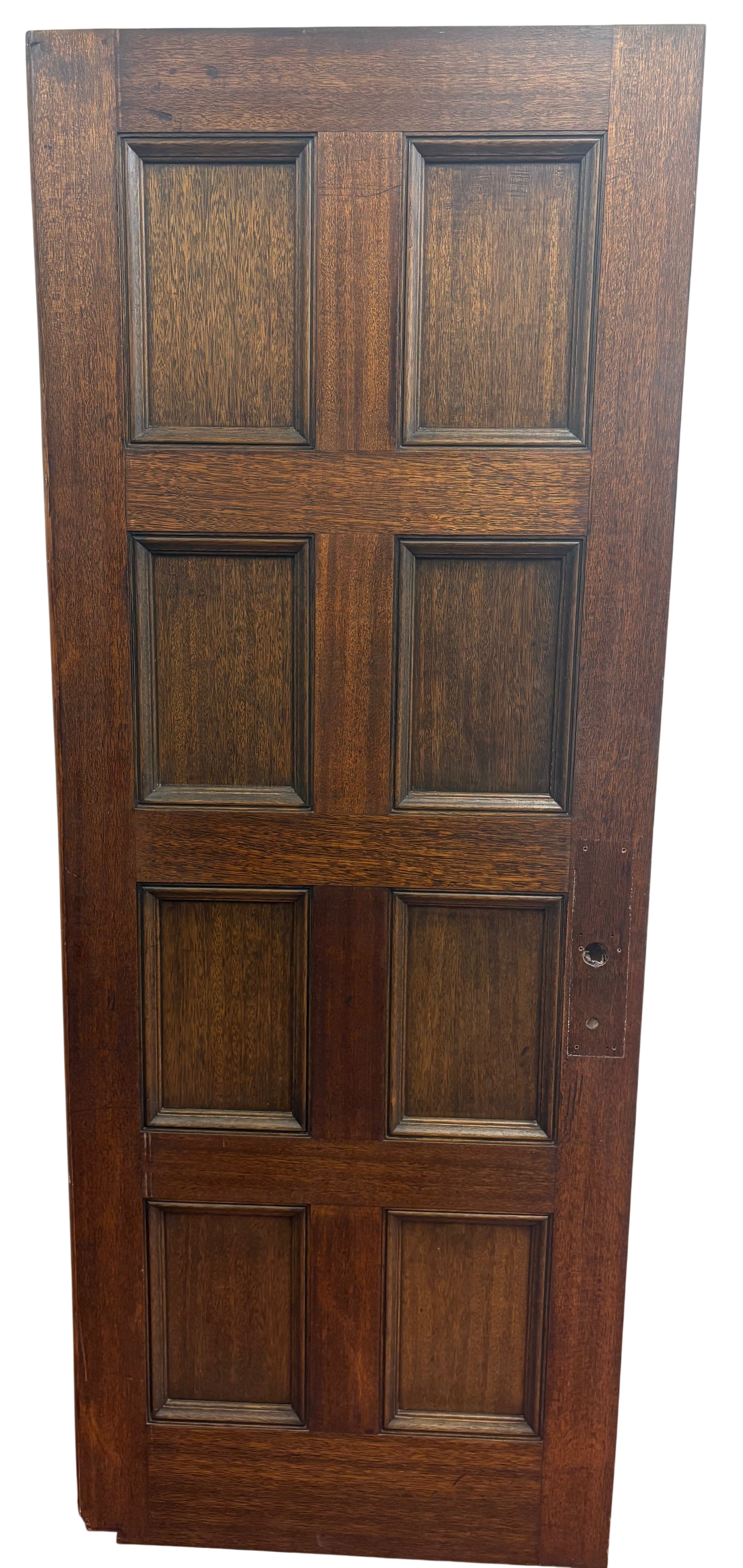 Wooden door with six panels on a white background