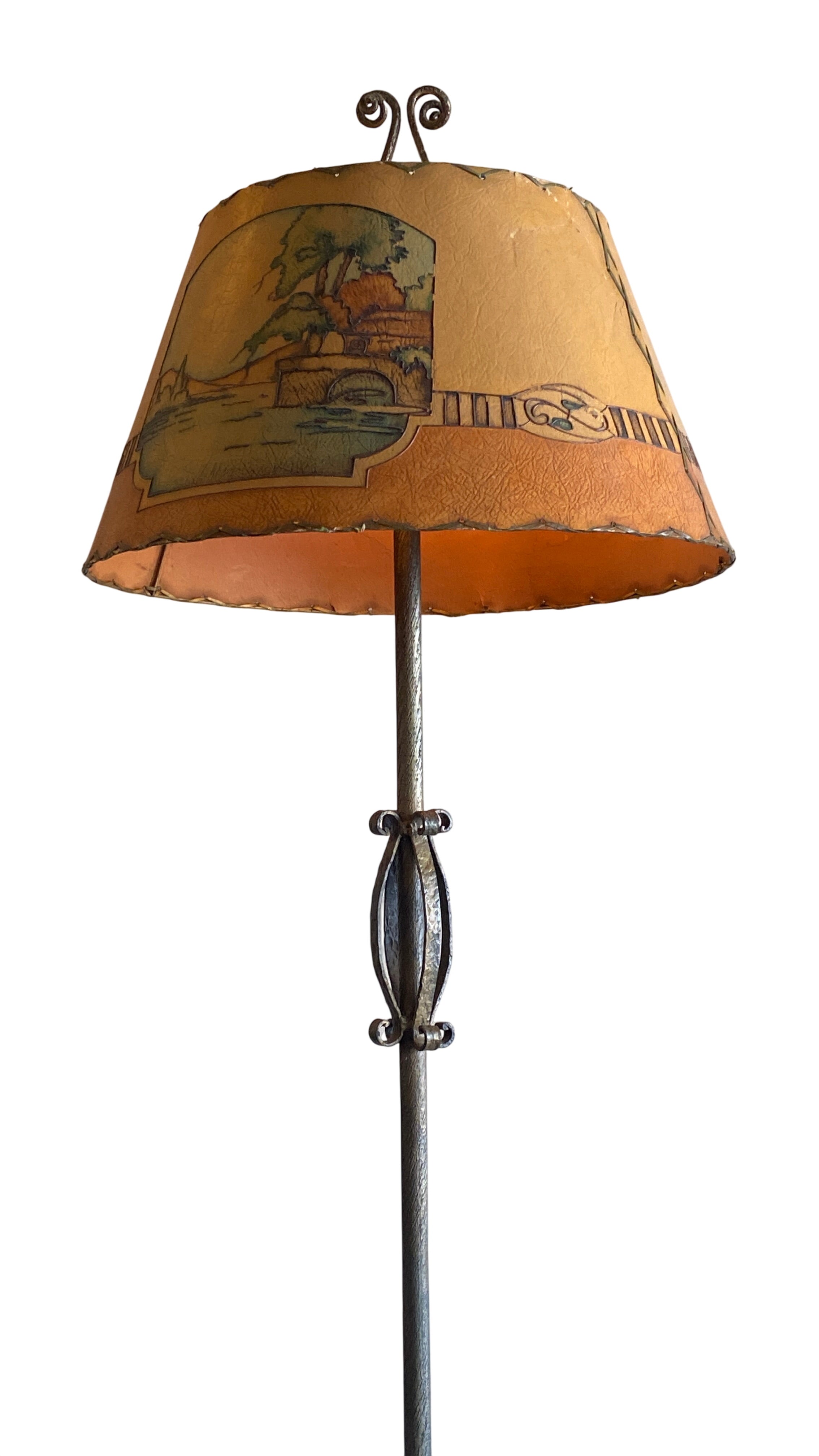 Scrolled ironwork floor lamp with hammered finish (LT-448)