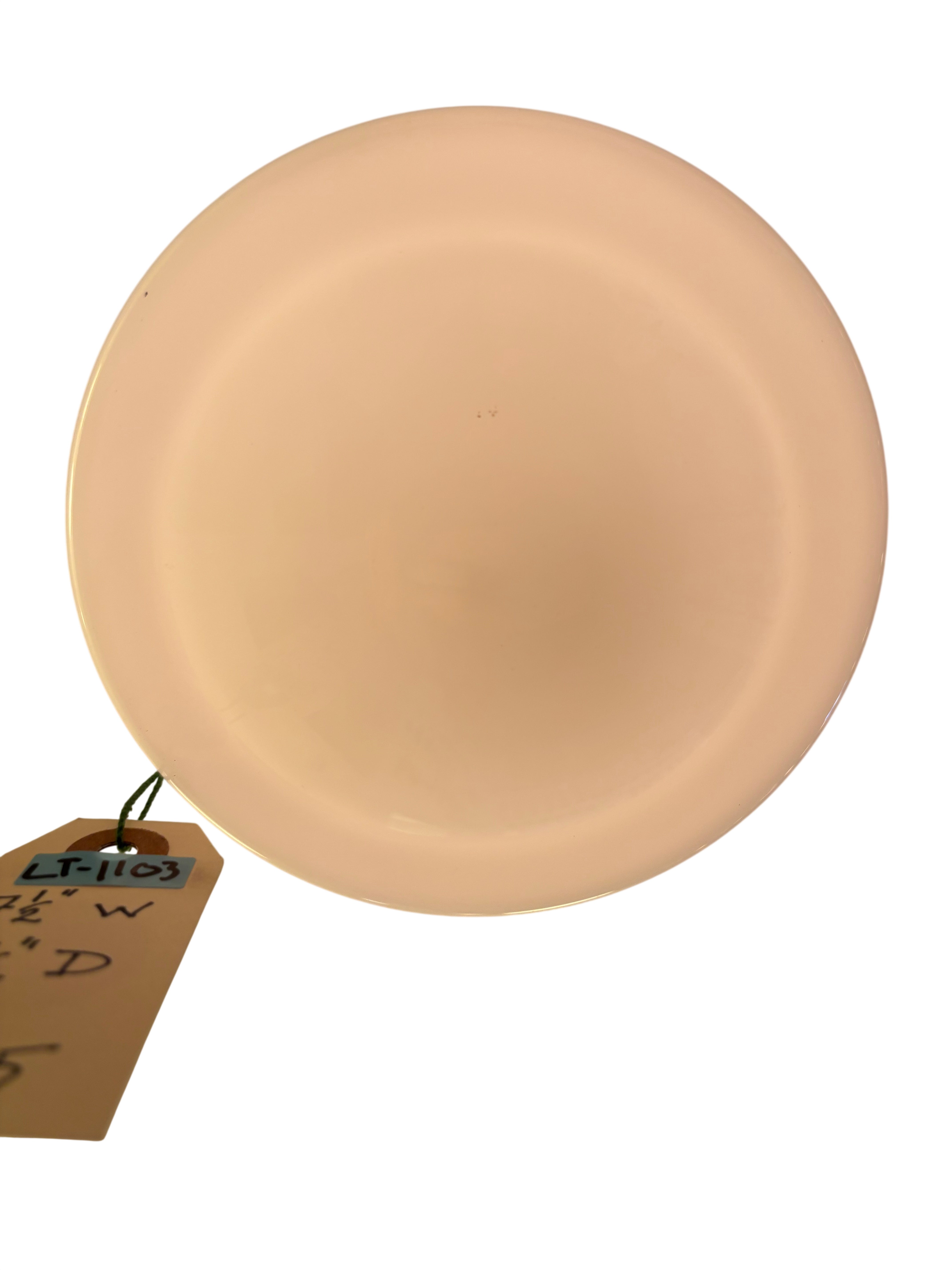 Milk glass flush mount ceiling light with brass fitter – likely 1940s–1950s (LT-1103)