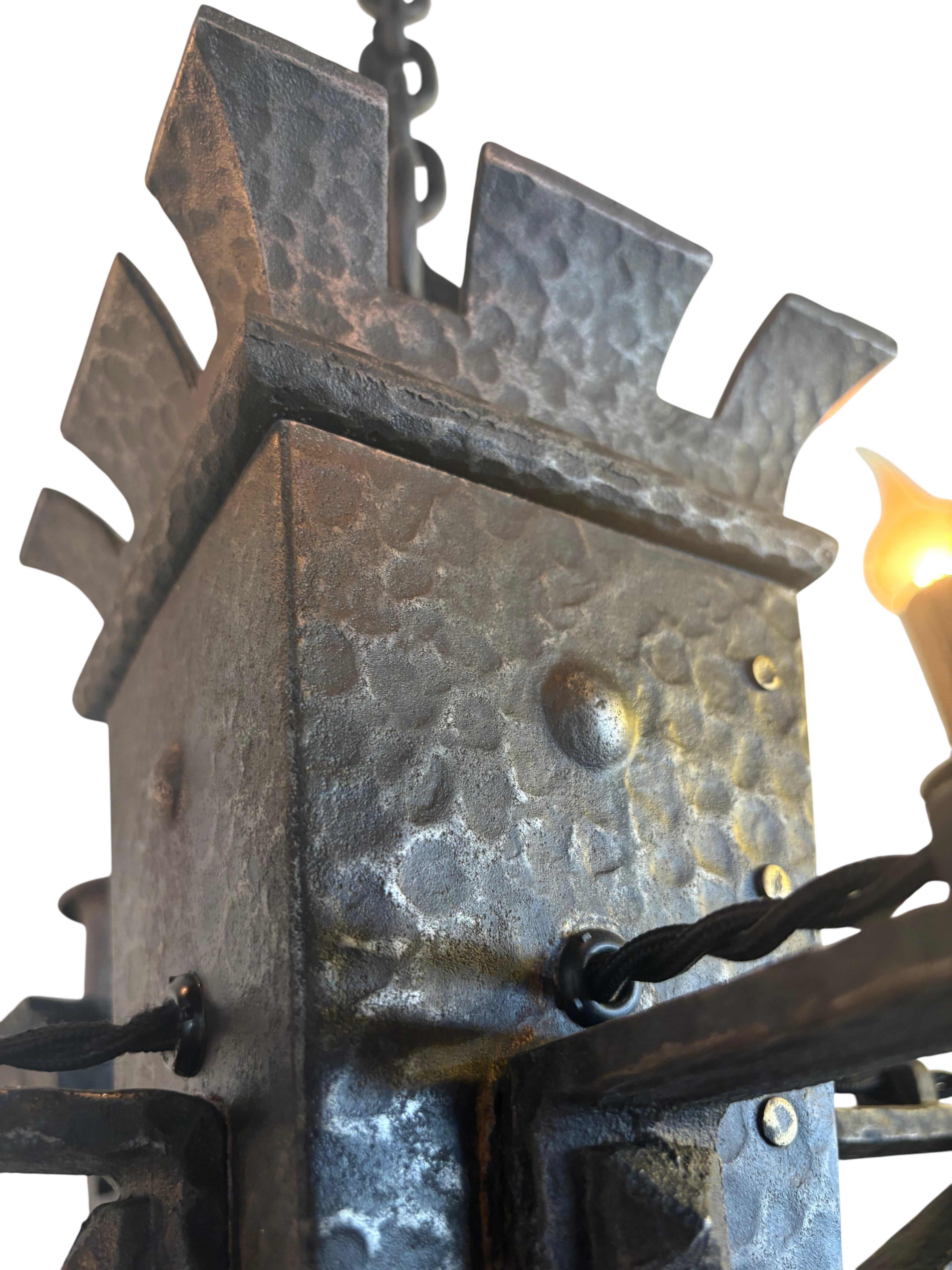 Cast Iron Gothic Revival Chandelier-Hammered Iron circa 1920's–1930's (lt-1123)