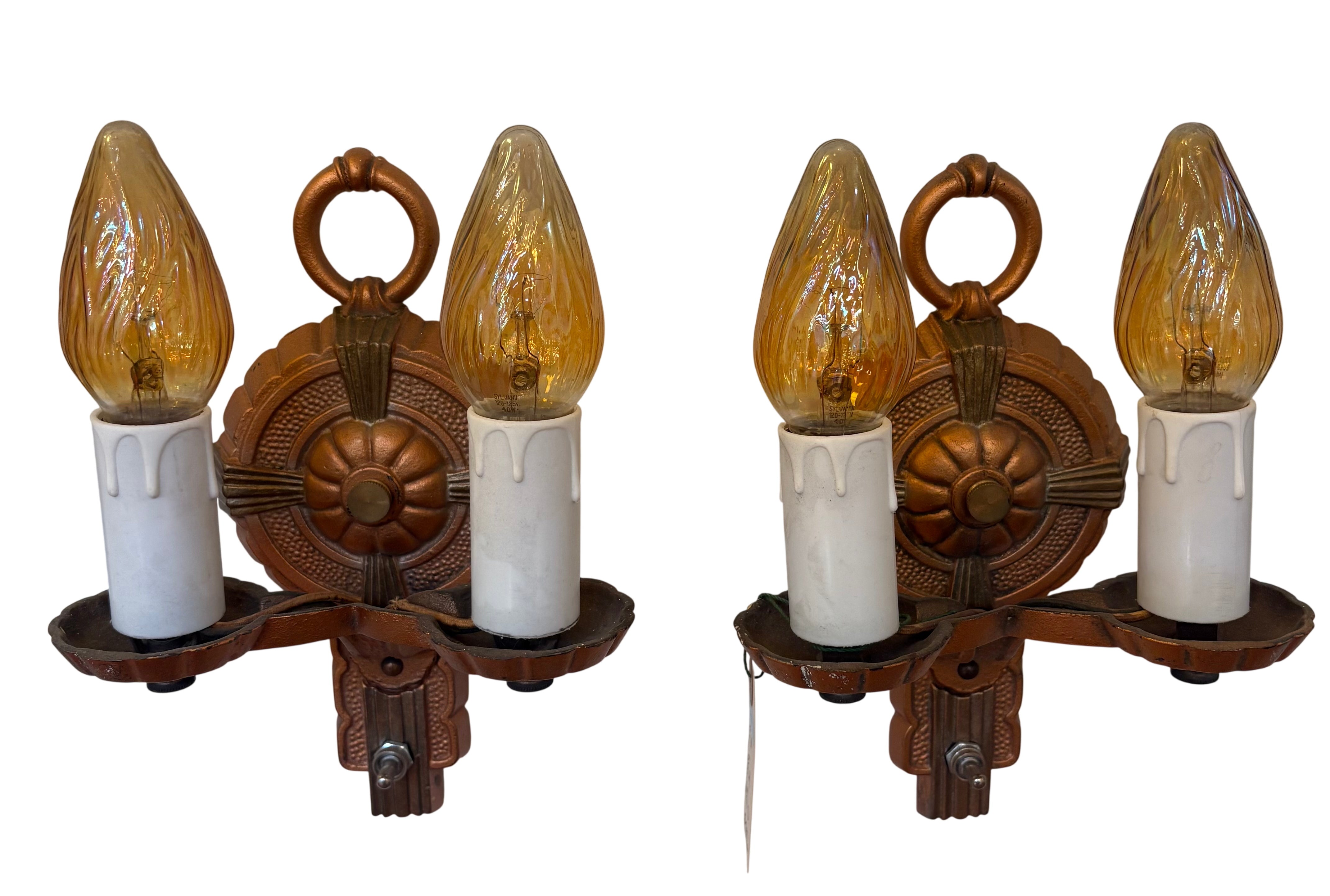 Art Deco double arm wall sconce – original 1930s cast metal fixture (LT-1098)