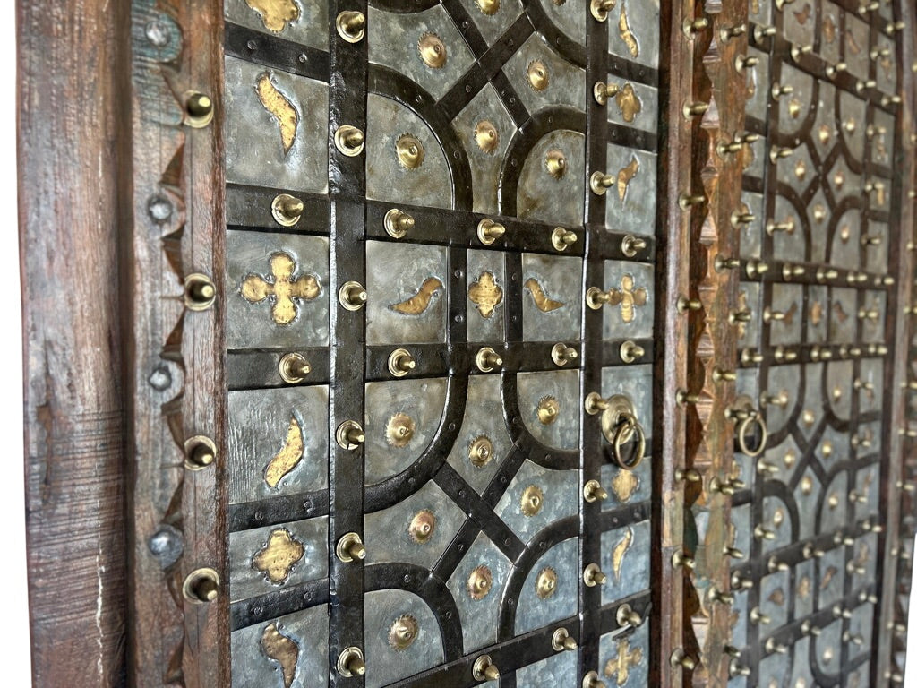 Large Arched Door Pair w/ Ornate Metalwork (XD-35673)