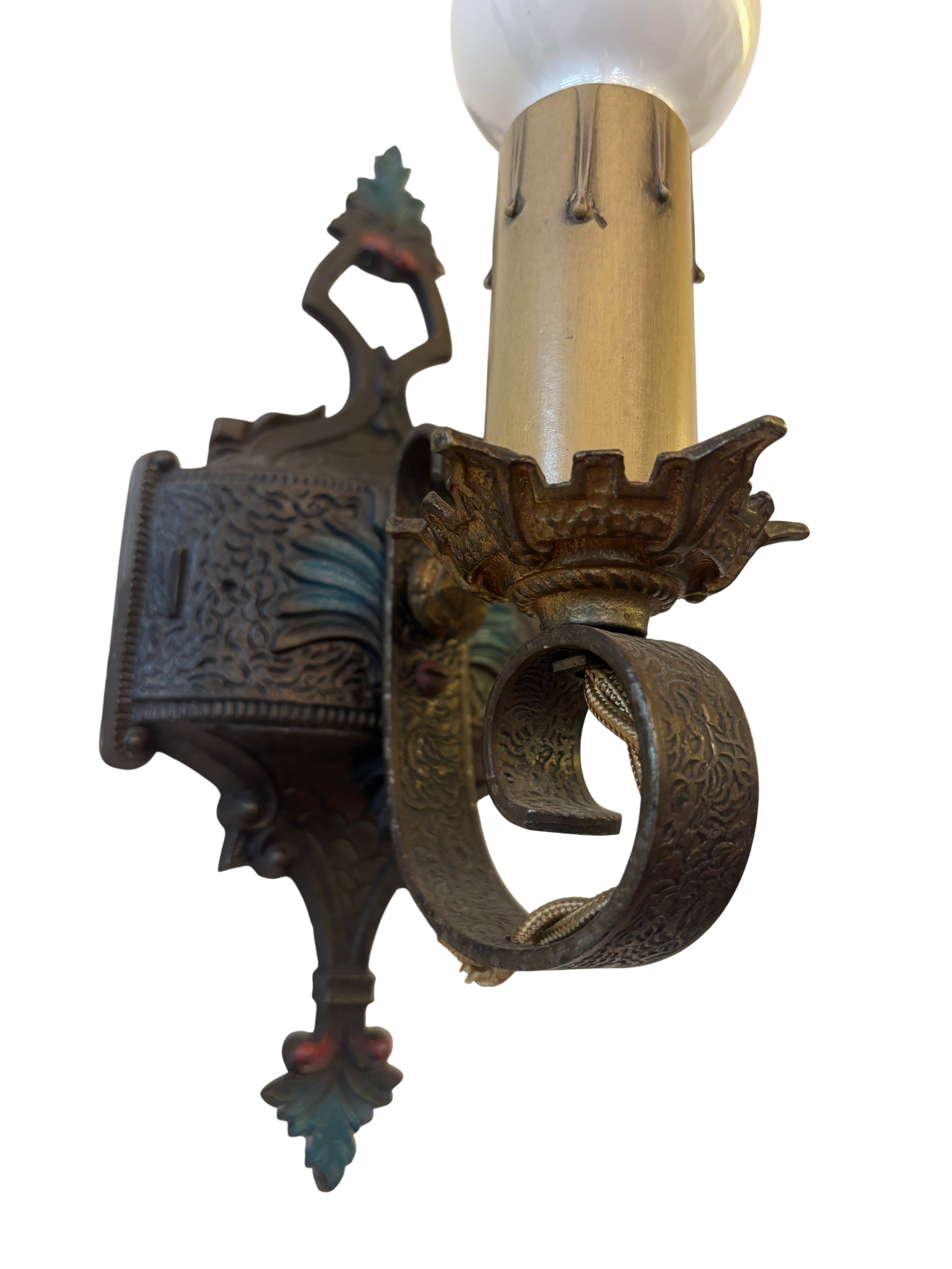 Art Deco / Tudor style wall sconce with candle sleeve - original 1920s–1930s cast iron (LT-1101)