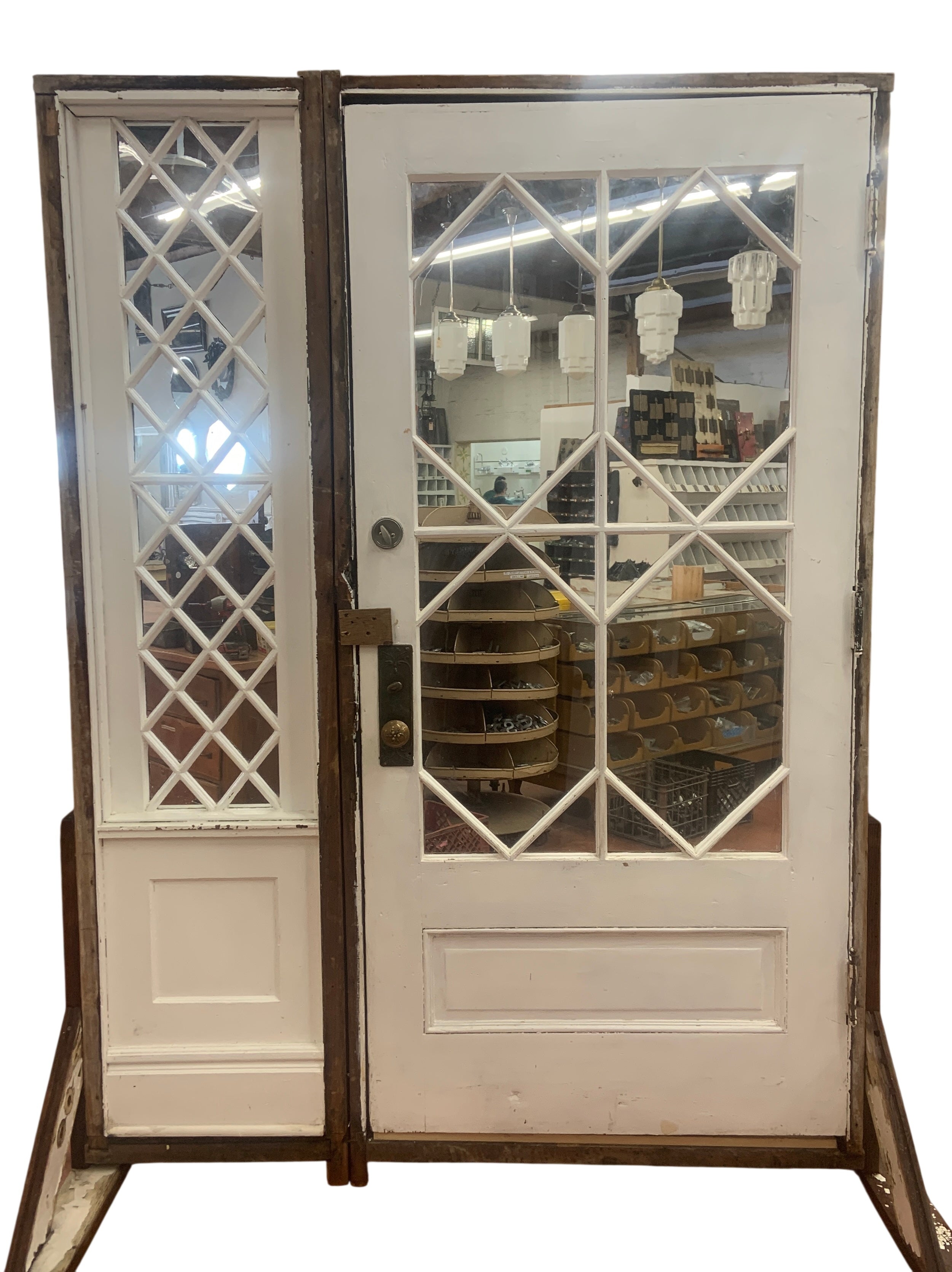Salvaged Lattice-Style Entry Door with Side Light – XD-97