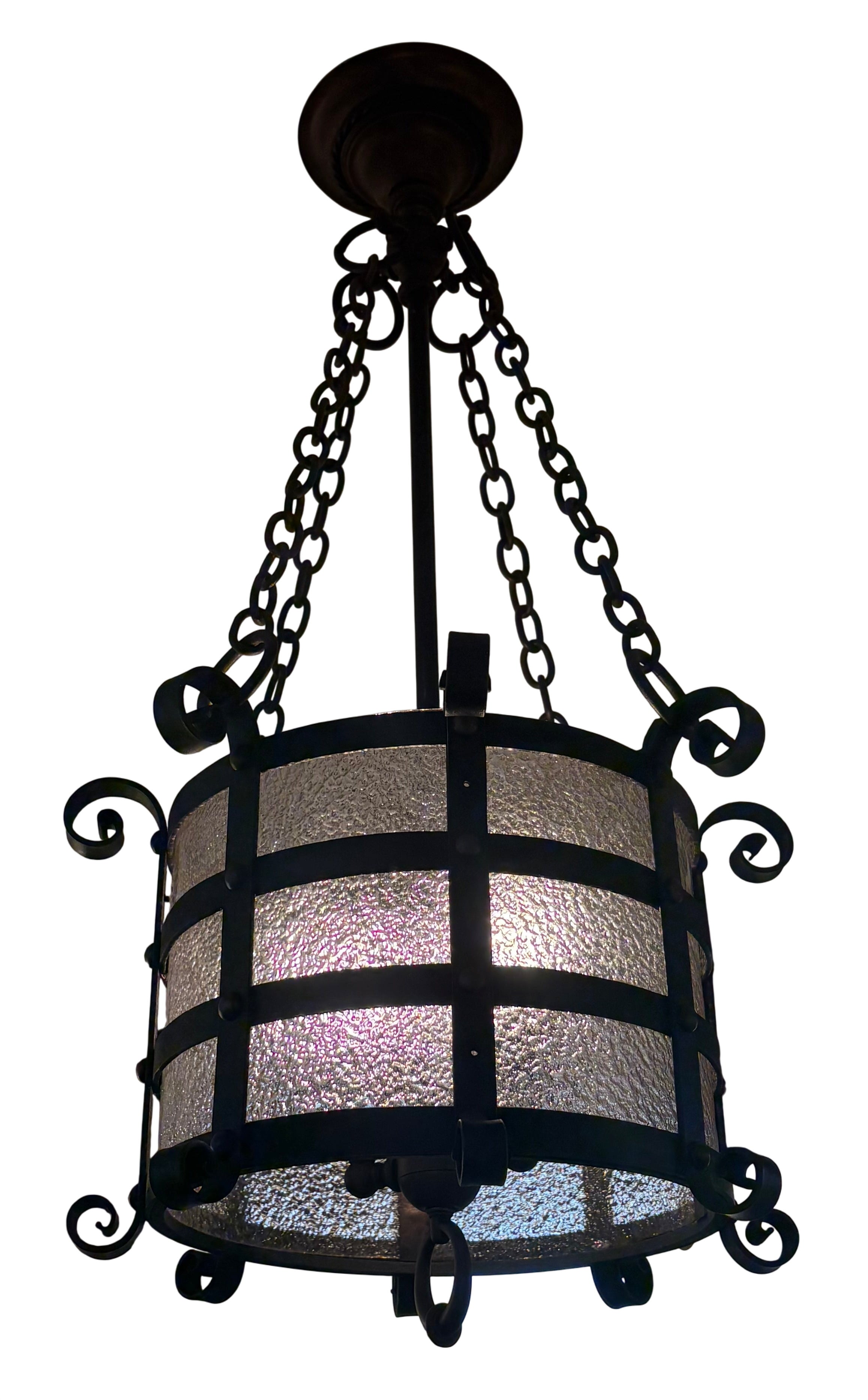 Spanish revival round pendant with textured glass – circa 1920s–1930s (LT-1069)