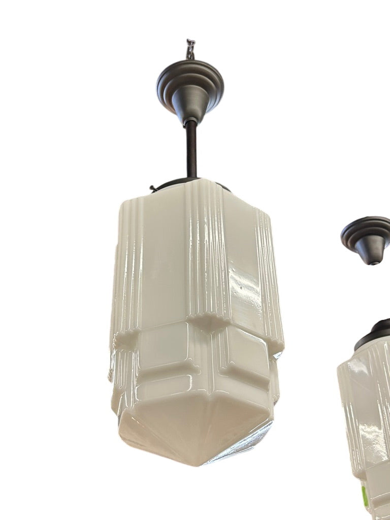Art Deco skyscraper pendant with milk glass shade (LT-886)