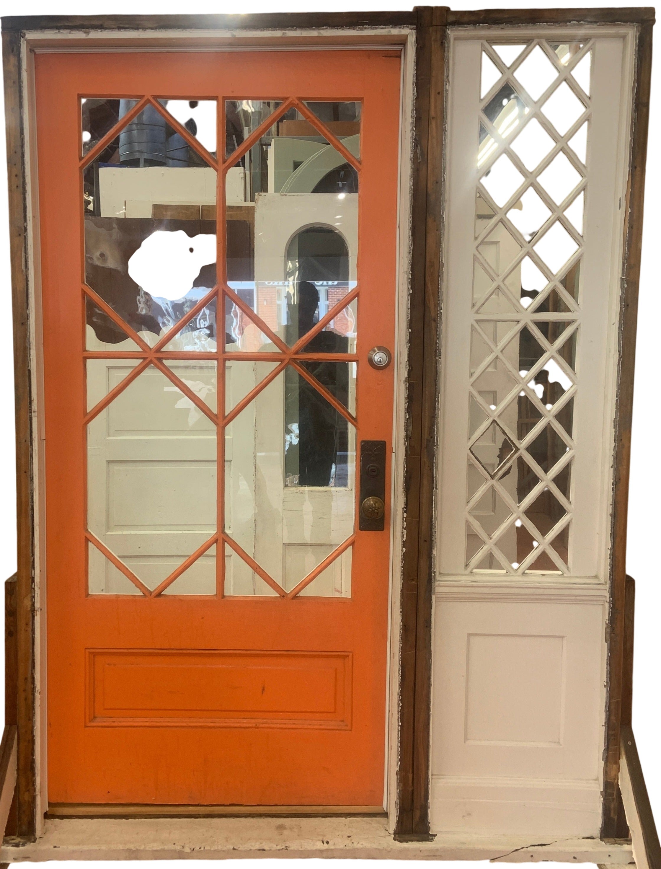 Salvaged Lattice-Style Entry Door with Side Light – XD-97