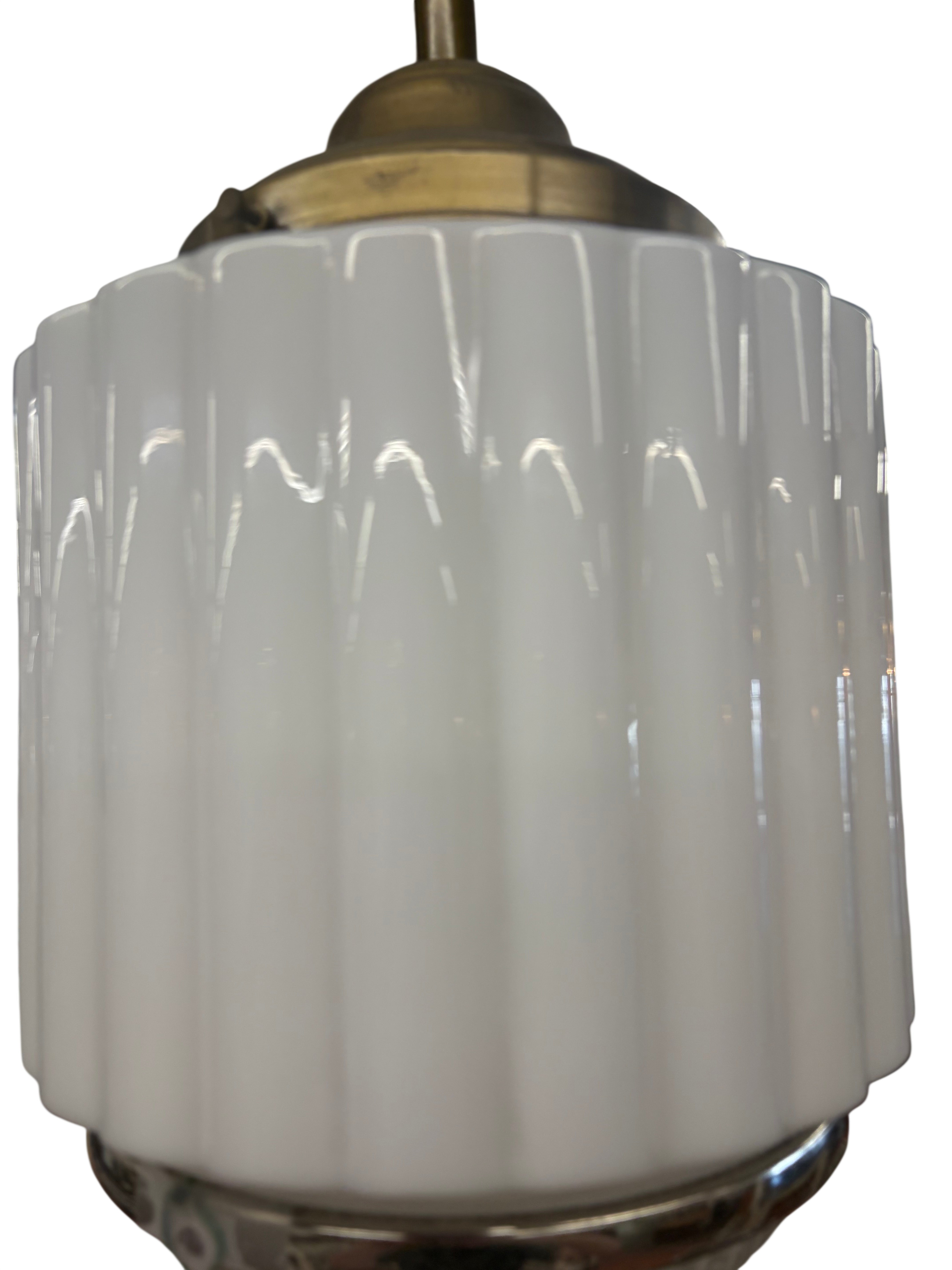Art Deco Pendant Light with Ribbed Milk Glass Shade – (lt-1128)