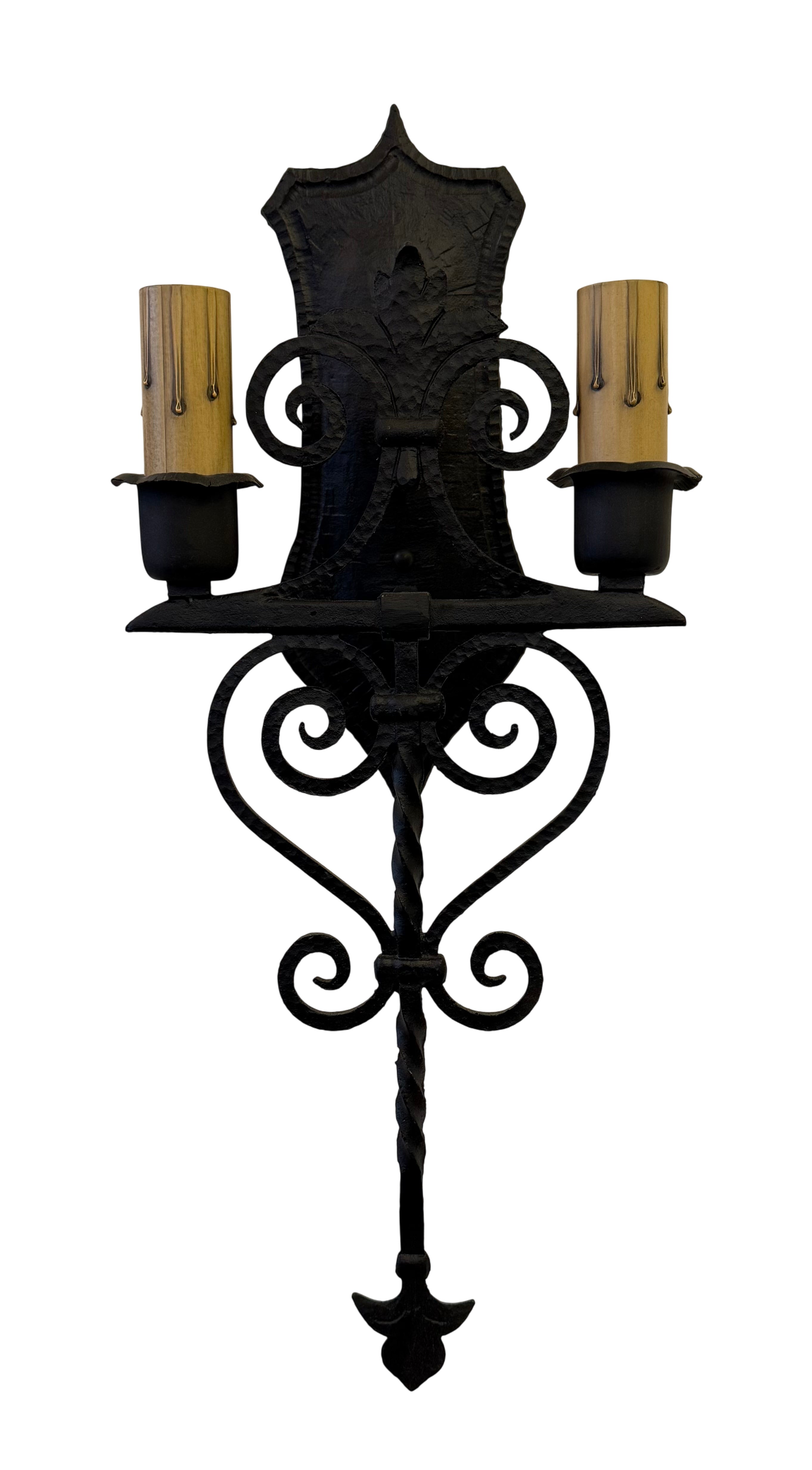 Wrought iron double candle wall sconce – 1930s–1940s (LT-902)