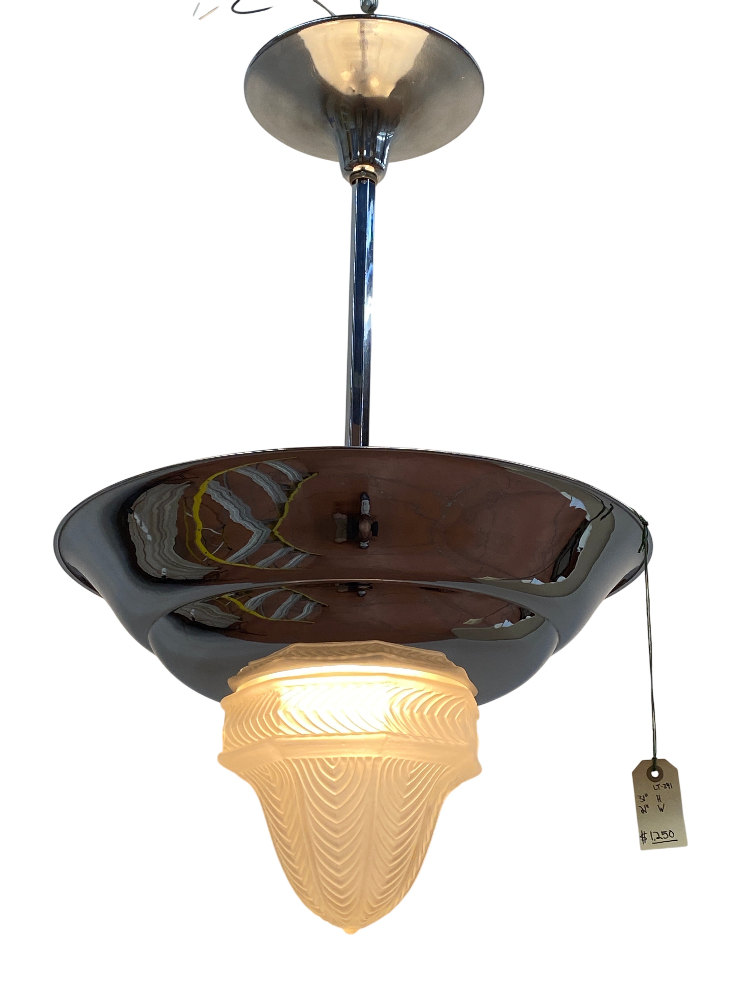 Large Chrome Pendant w/ Frosted Shade (LT-341)