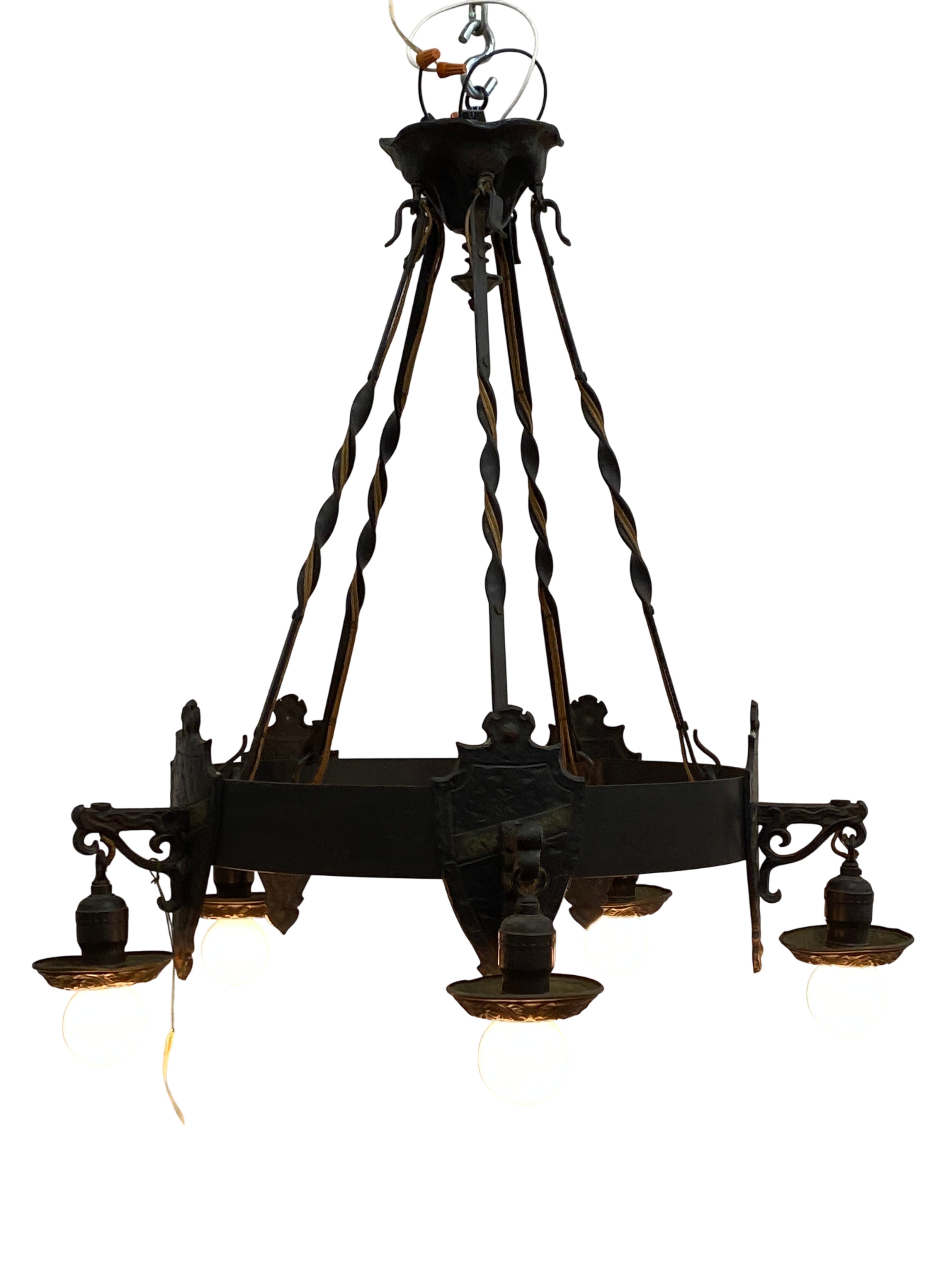 Wrought Iron 5-Light Chandelier – 1920s–1930s (LT-340.B)