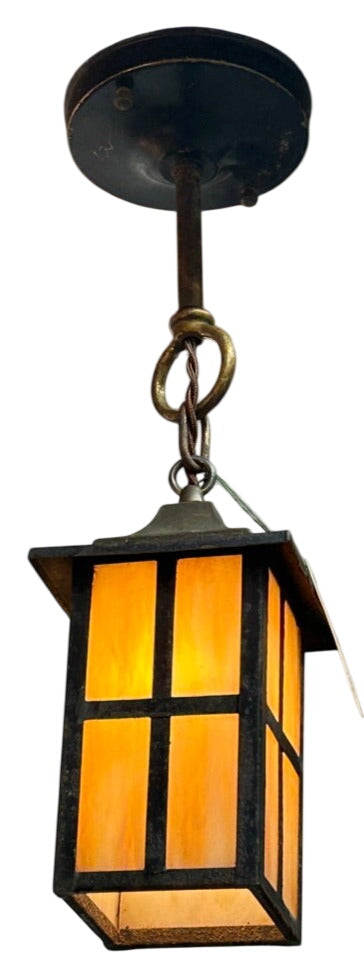 Amber glass pendant light with metal frame (LT-603)