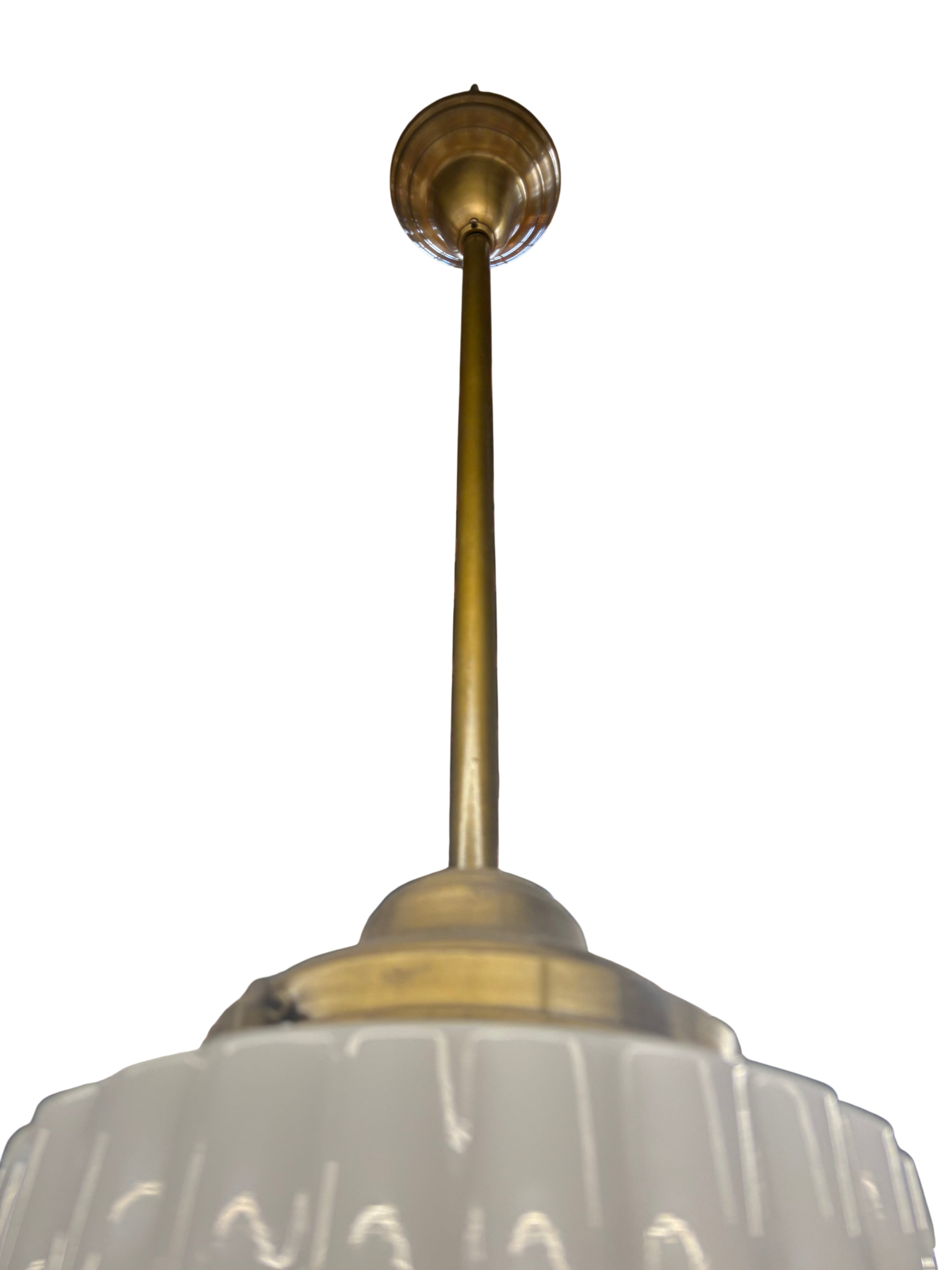 Art Deco Pendant Light with Ribbed Milk Glass Shade – (lt-1128)