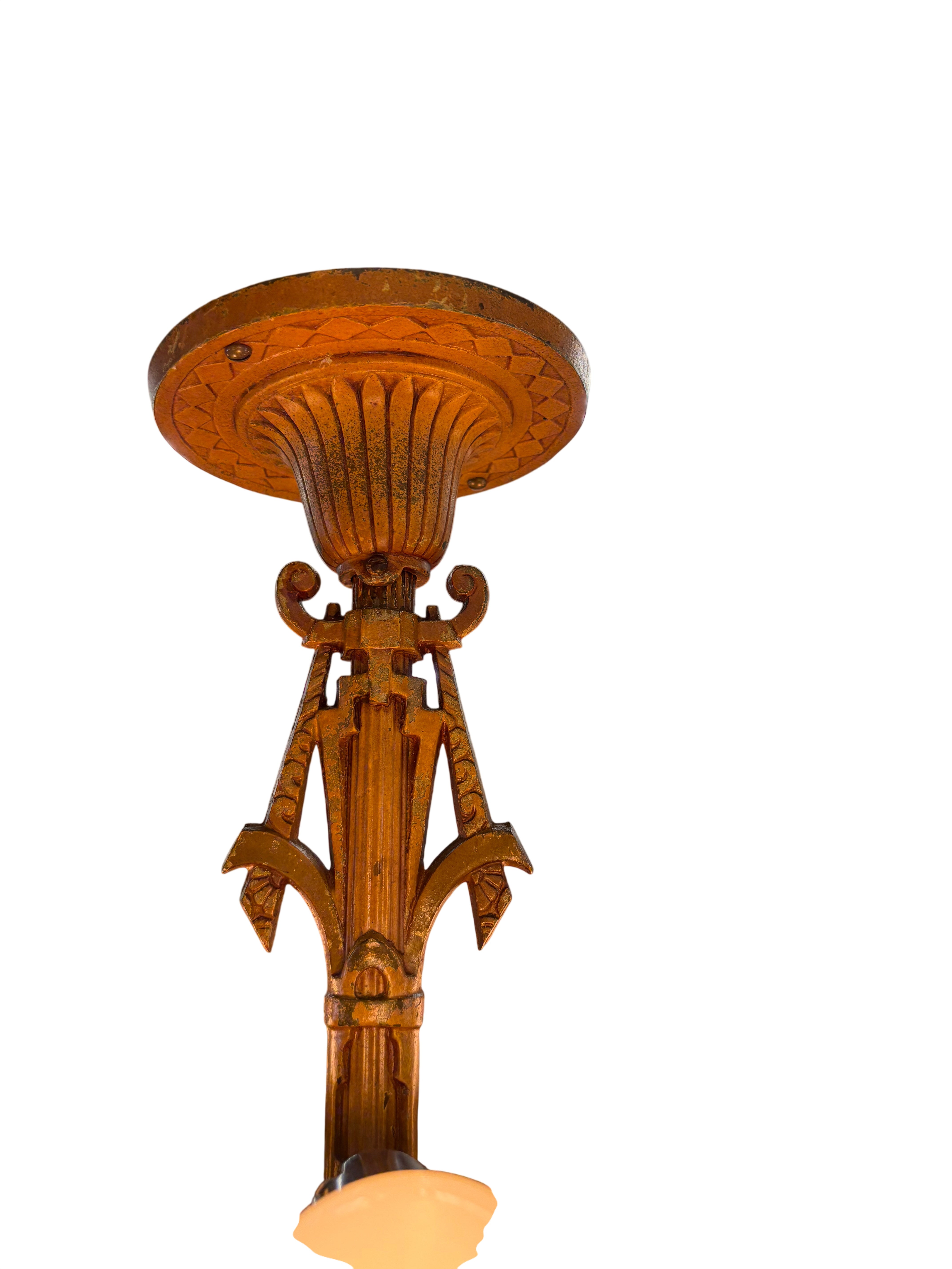 Art Deco chandelier with sculpted slip shades – estimated 1930s (LT-1090)