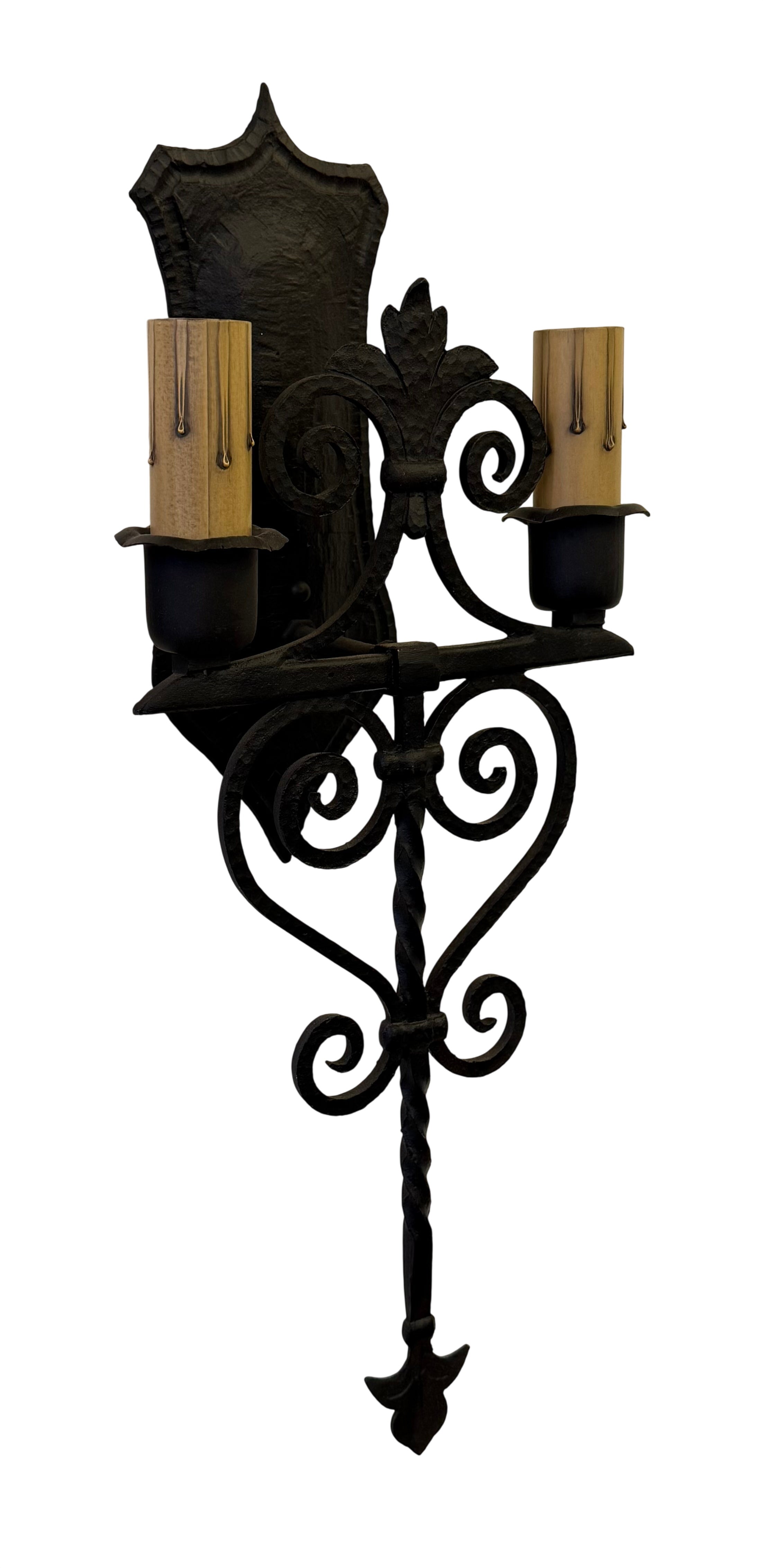 Wrought iron double candle wall sconce – 1930s–1940s (LT-902)