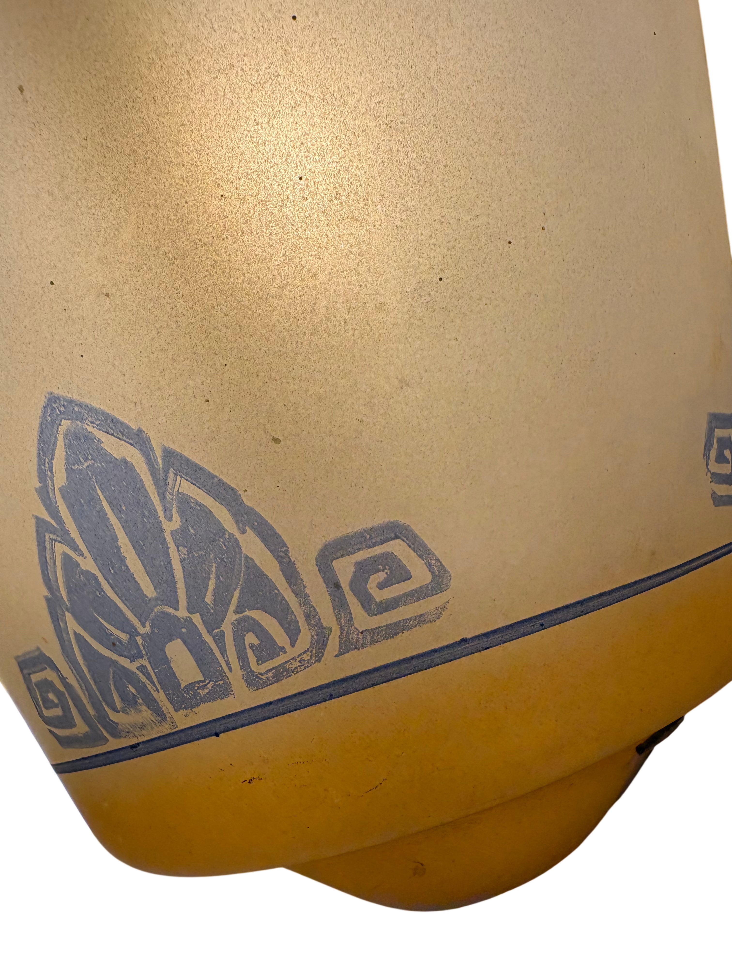 Art Deco Ceiling Mount Light with Stenciled Glass Shade-Original 1930s–1940s Fixture (LT-1110)