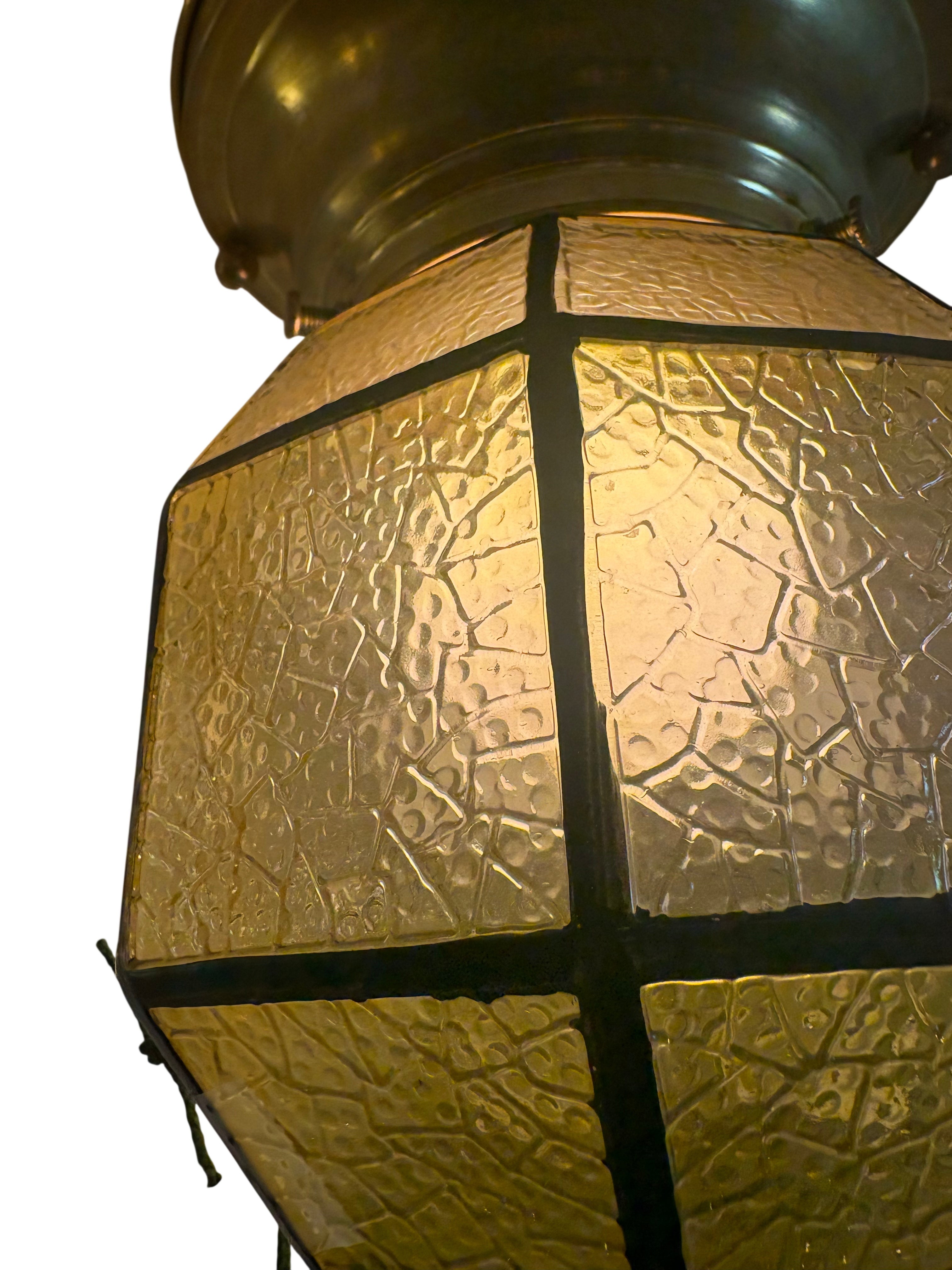 Art Deco flush mount ceiling light with textured amber glass panels – circa 1930s–40s (LT-1115)