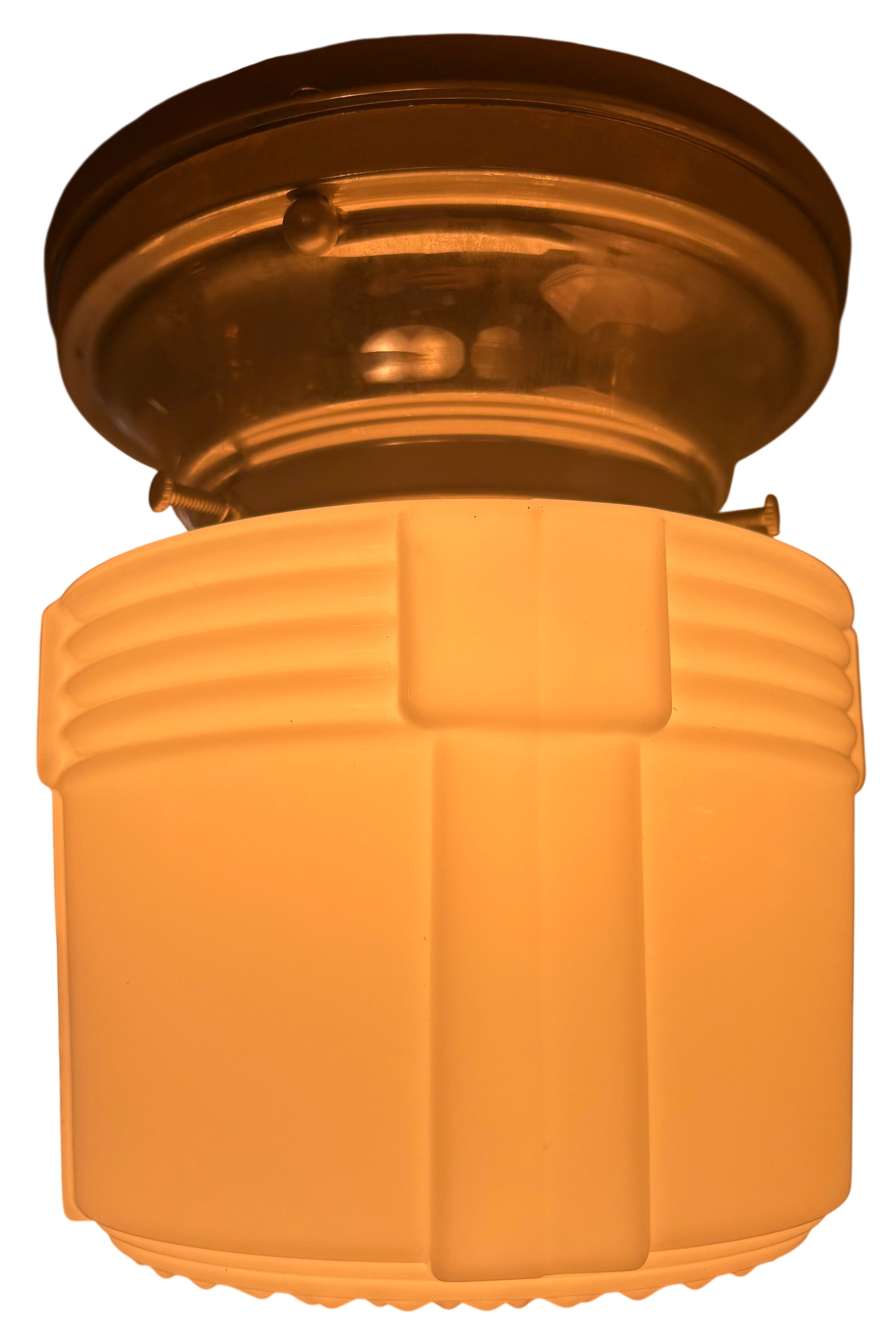 Art Deco Ceiling Light with Stepped Milk Glass Shade-Original 1930s (lt-1130)