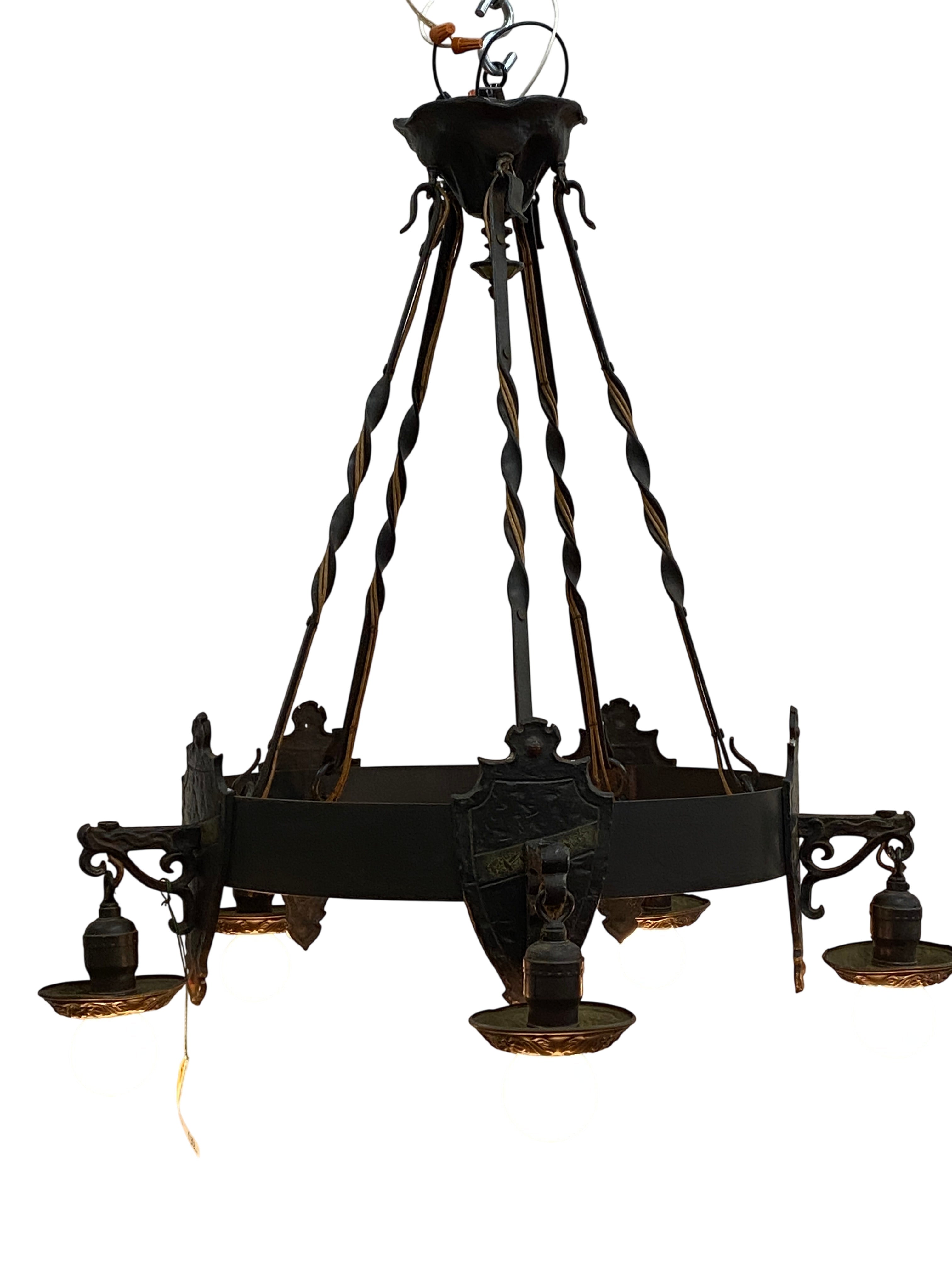 Wrought Iron 5-Light Chandelier – 1920s–1930s (LT-340.B)