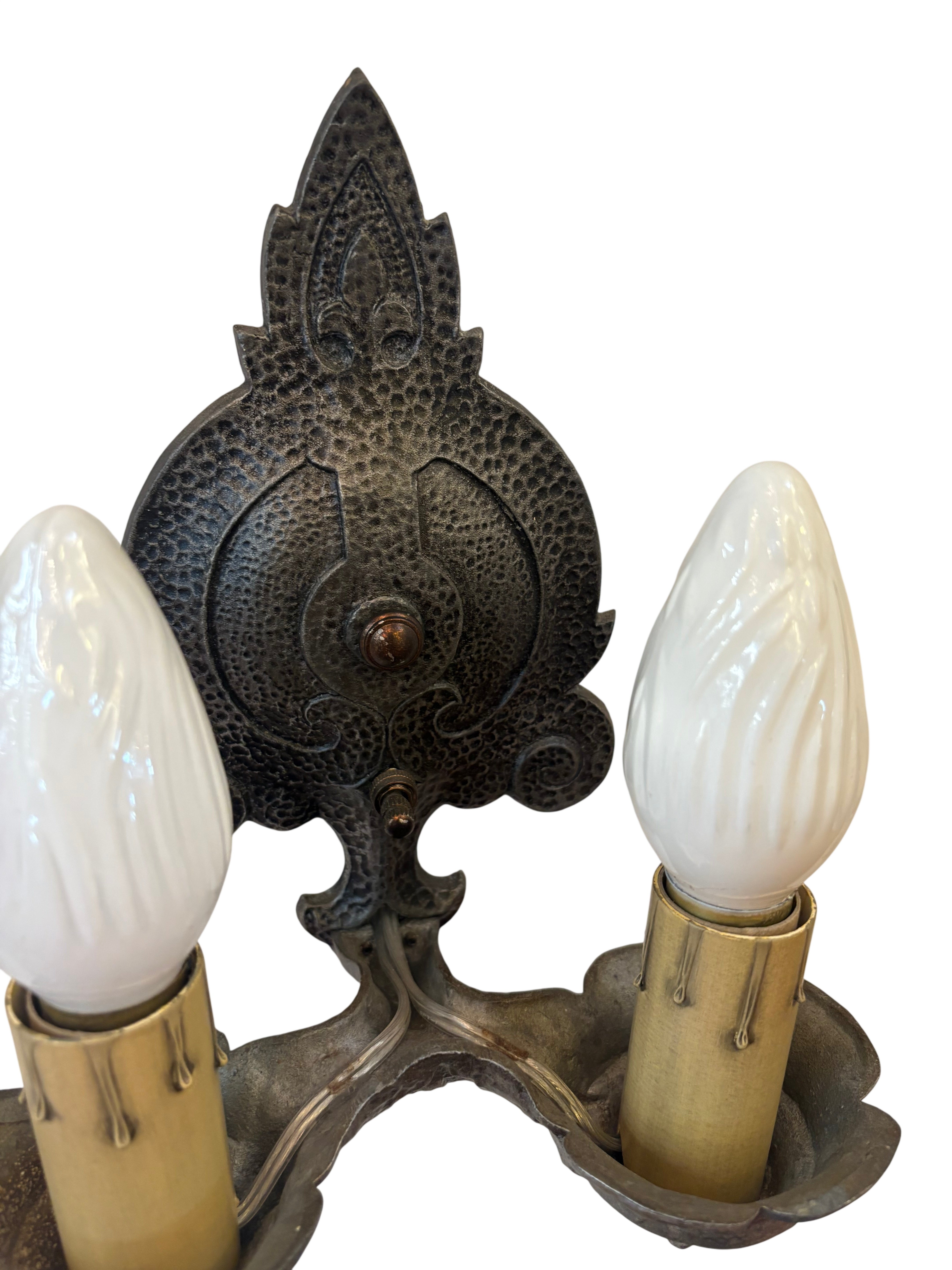 WALL SCONCES – ORNATE METAL WITH DOUBLE CANDLE ARMS (LT-1177)