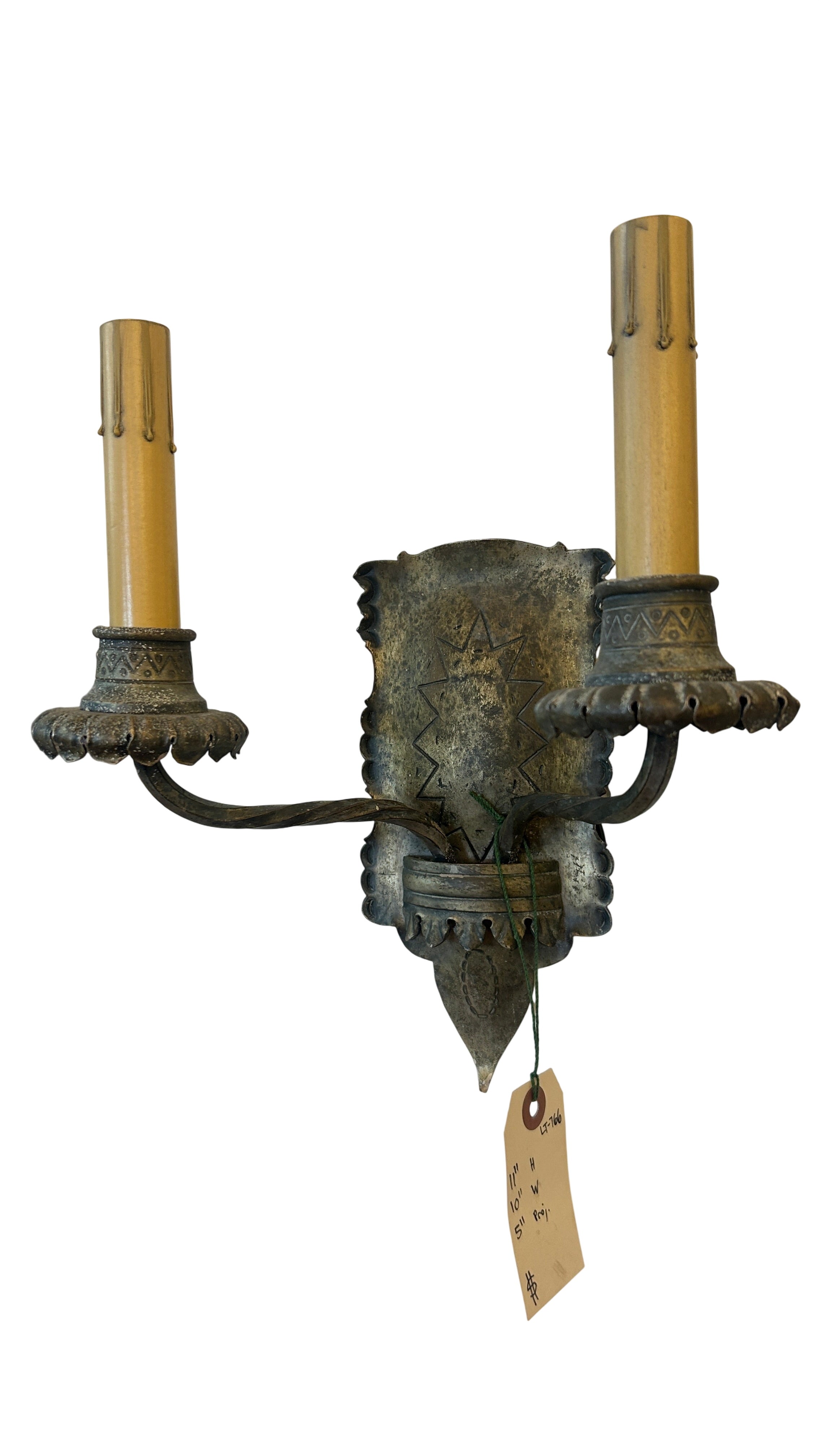 Brass double sconce with hammered detailing – circa 1920s–1930s (LT-766)