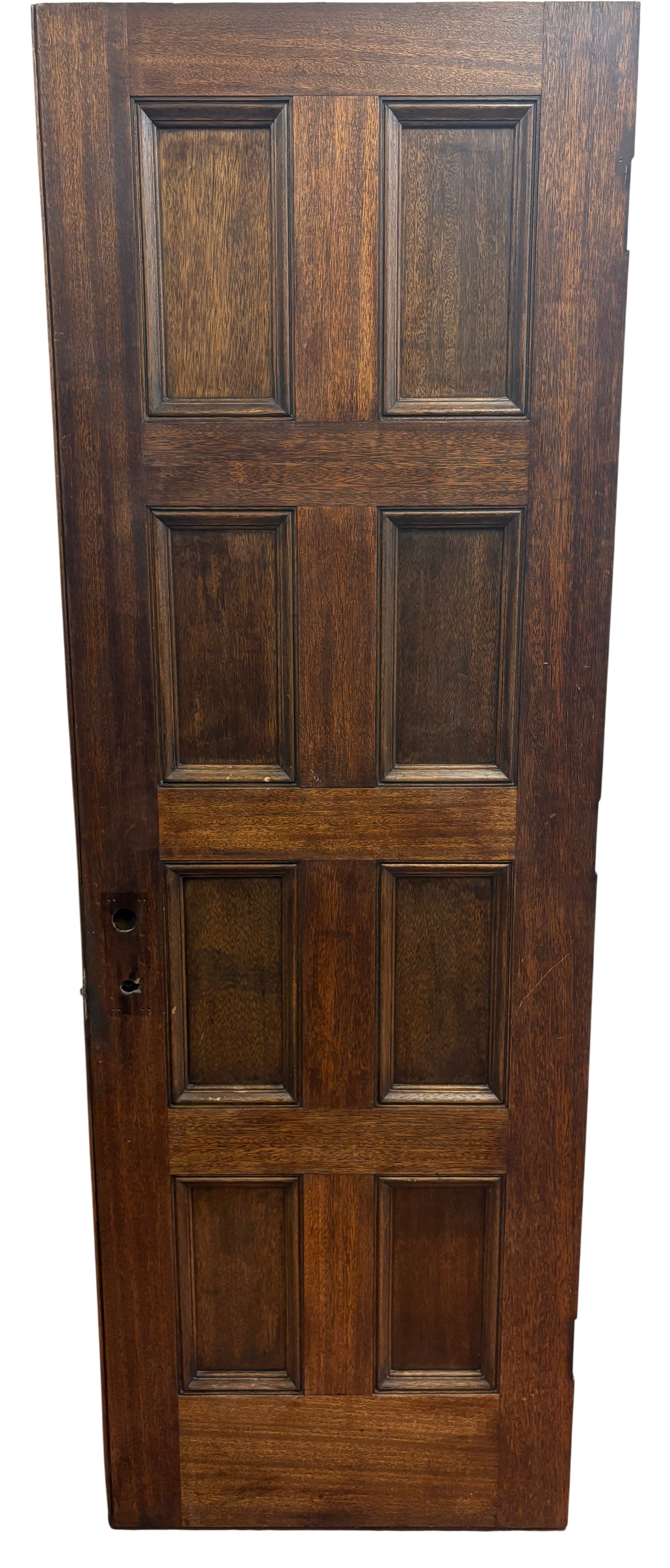 Wooden door with a traditional design on a white background