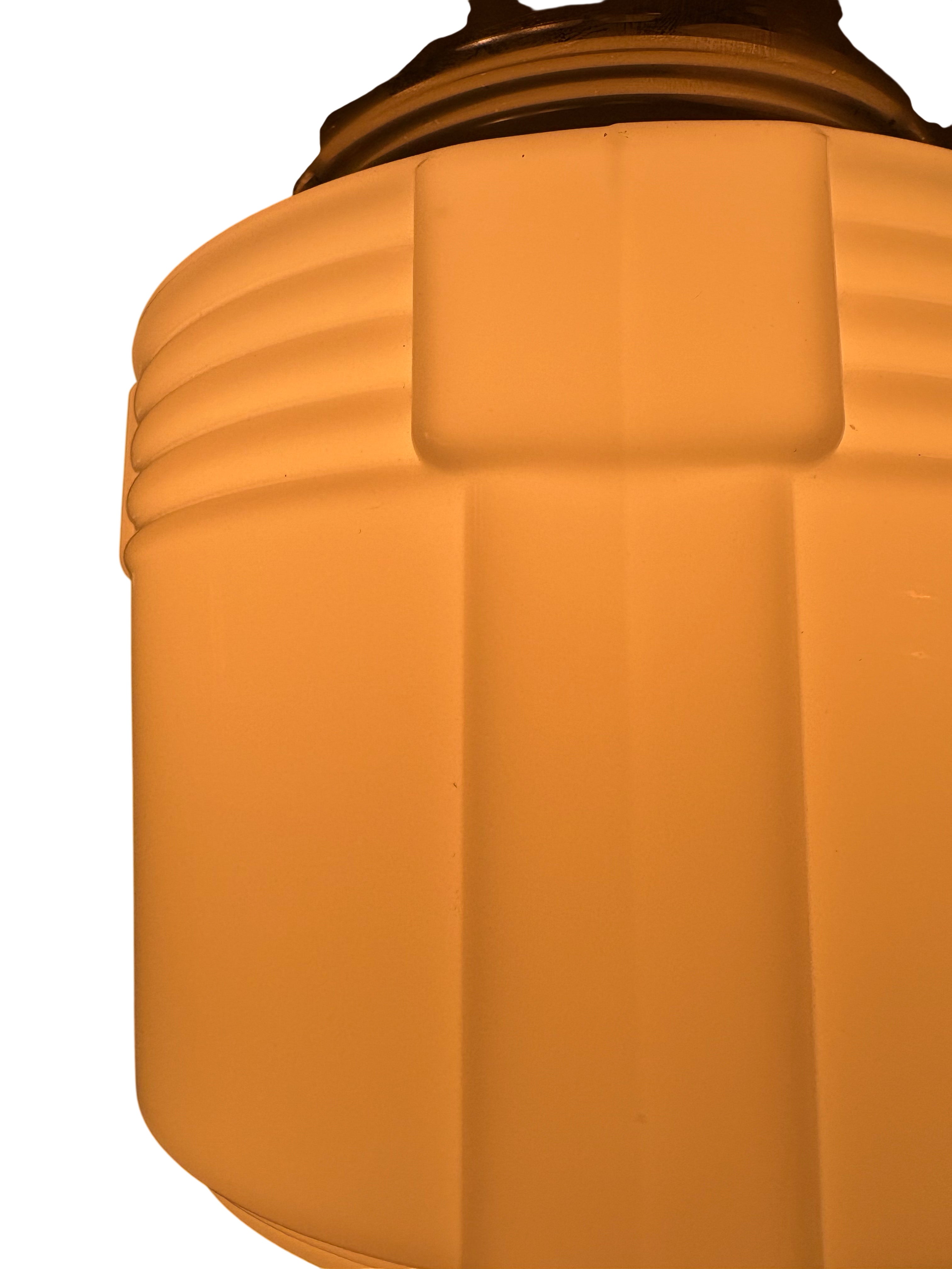 Art Deco Ceiling Light with Stepped Milk Glass Shade-Original 1930s (lt-1130)