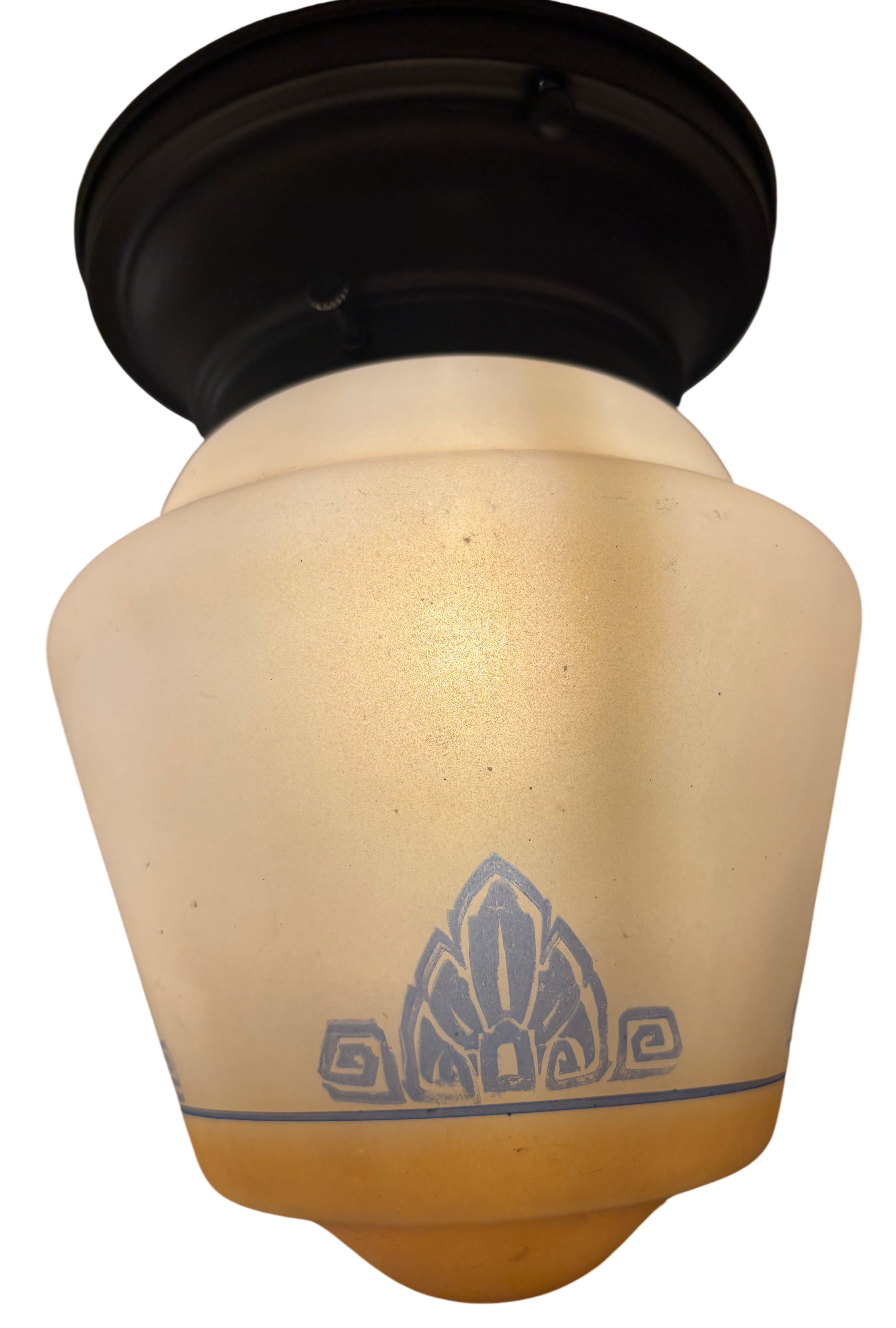 Art Deco Ceiling Mount Light with Stenciled Glass Shade-Original 1930s–1940s Fixture (LT-1110)