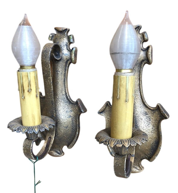 Cast Brass & Iron Spanish Revival Sconces - Pair [JUL18-43]