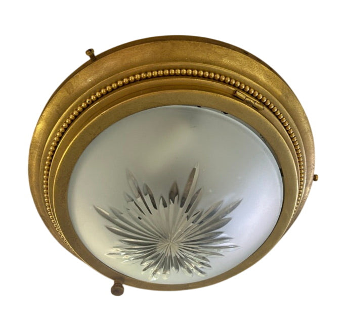 Wheel-Cut Ceiling Mount Fixture with Cut Glass Shade – 1930s–1940s (LT-865)