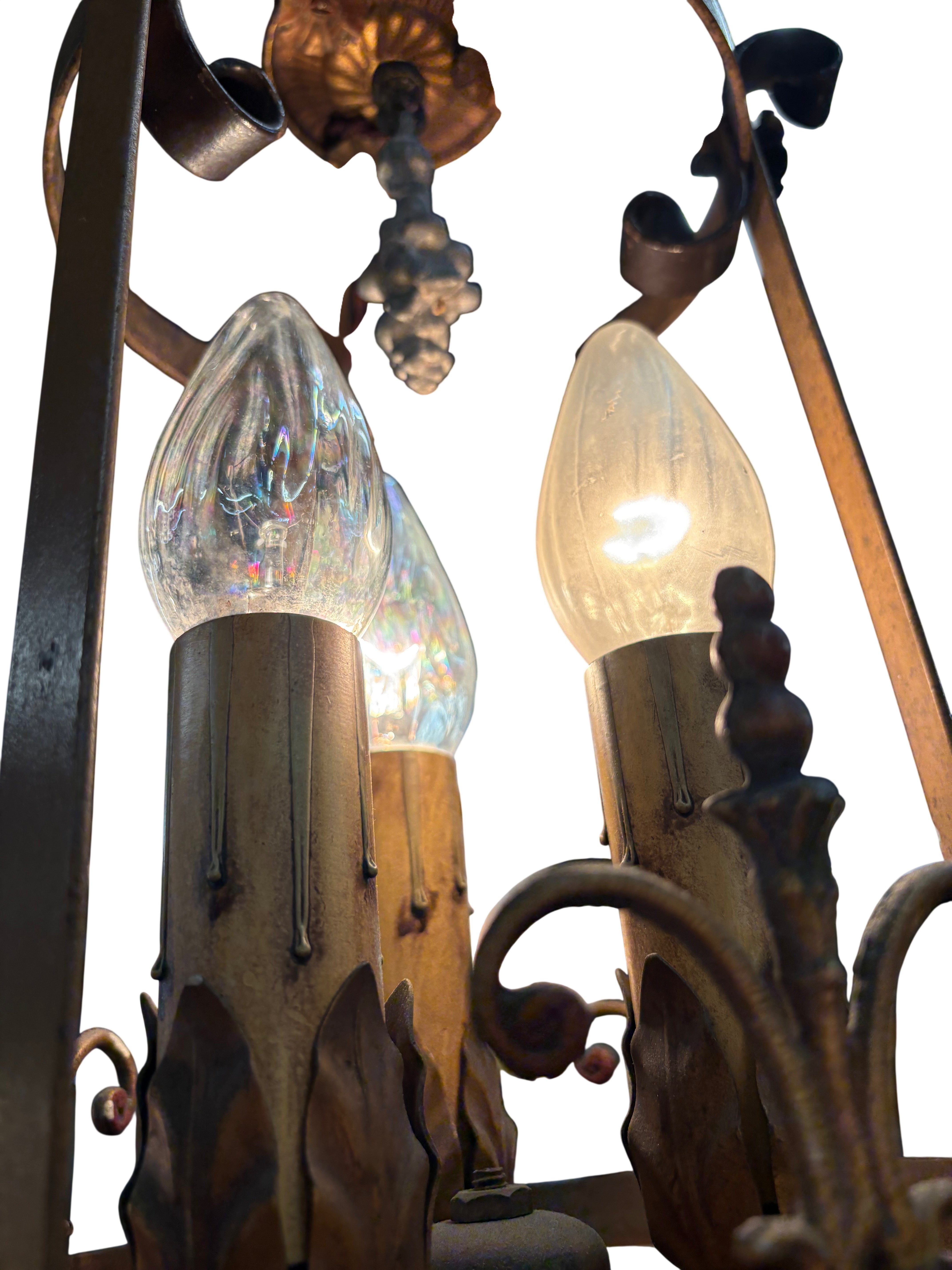 Vintage Wrought Iron Three-Light Hanging Chandelier – 1920s–1930s (LT-1091)