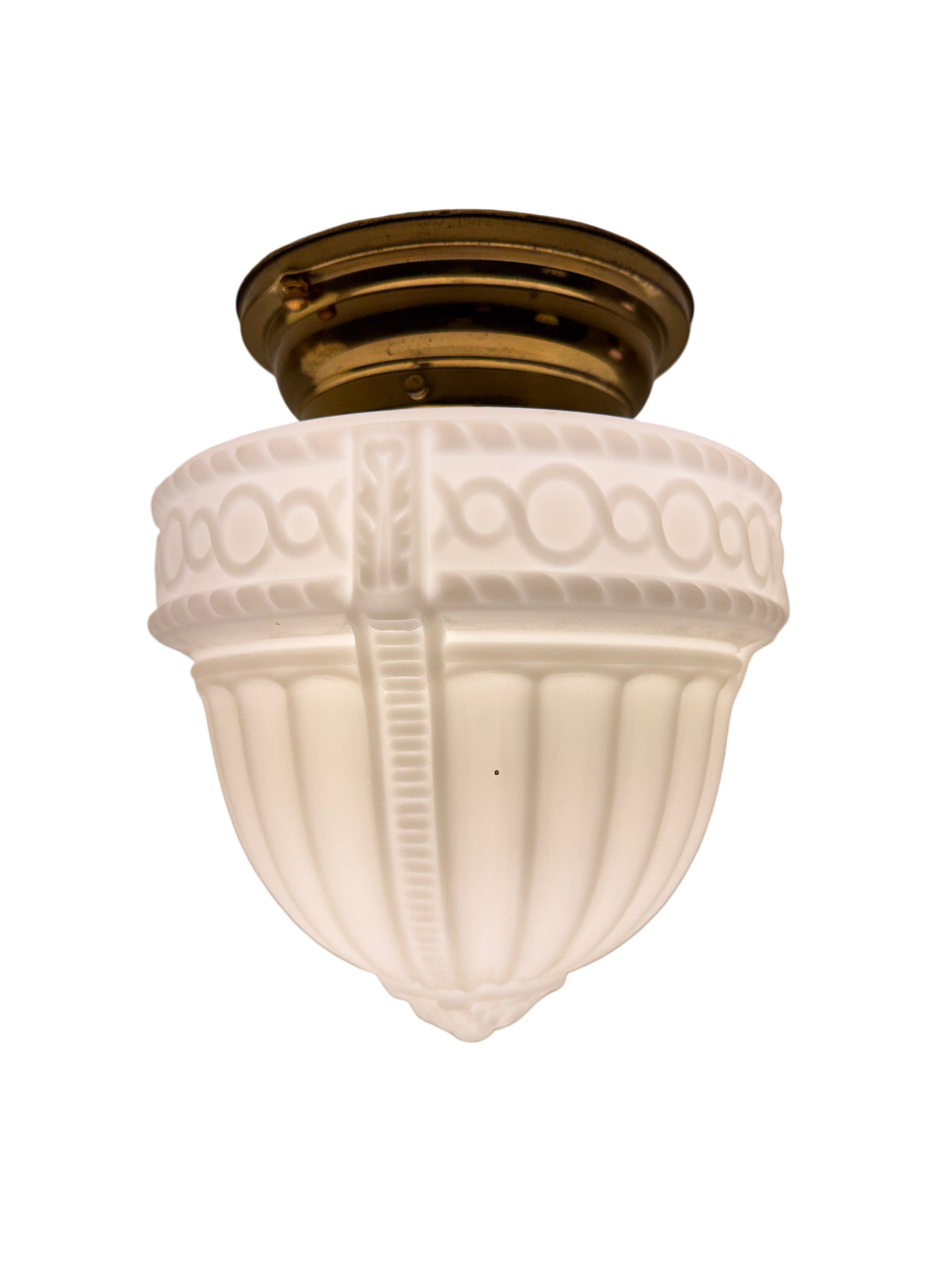 Art Deco flush mount ceiling light with molded milk glass shade – circa 1930s–1940s (LT-1106)