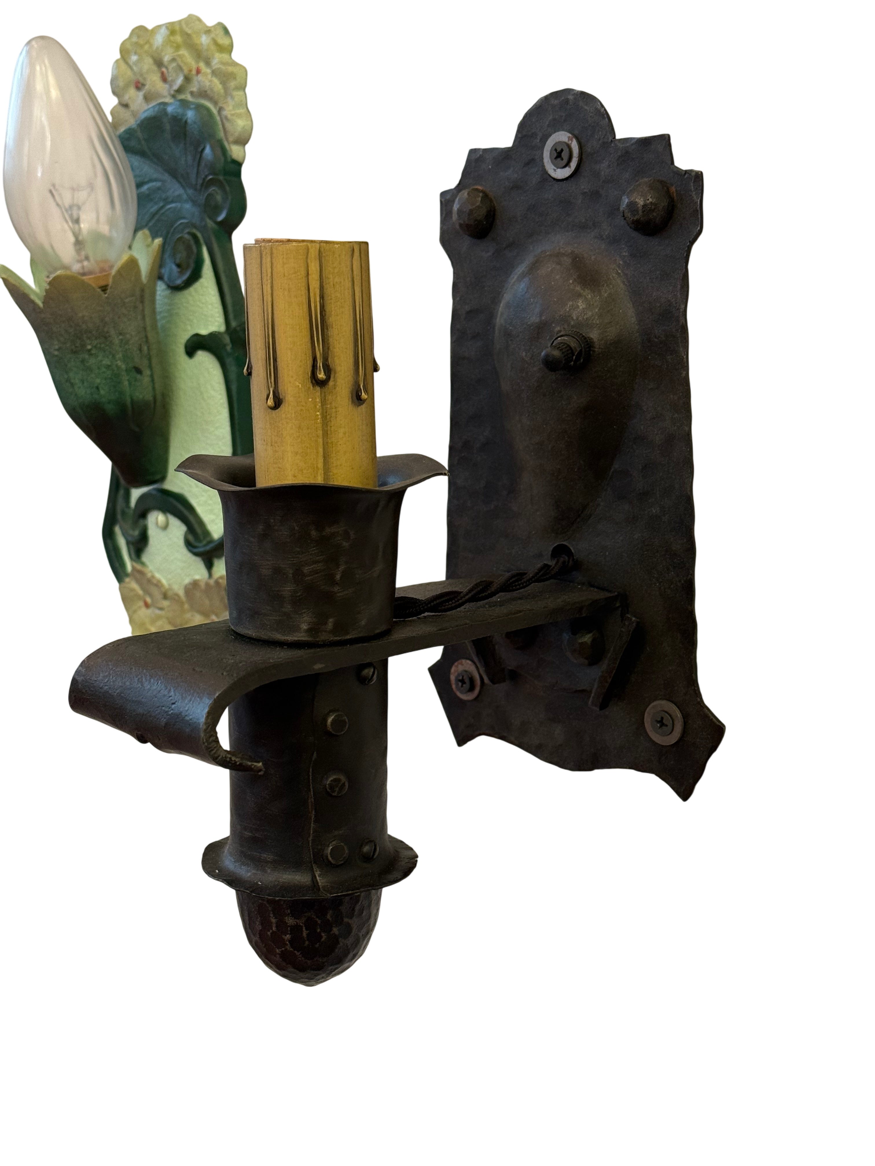 Single Wall Sconce with candle sleeve – cast iron fixture, circa 1920s–1930s (LT-905)