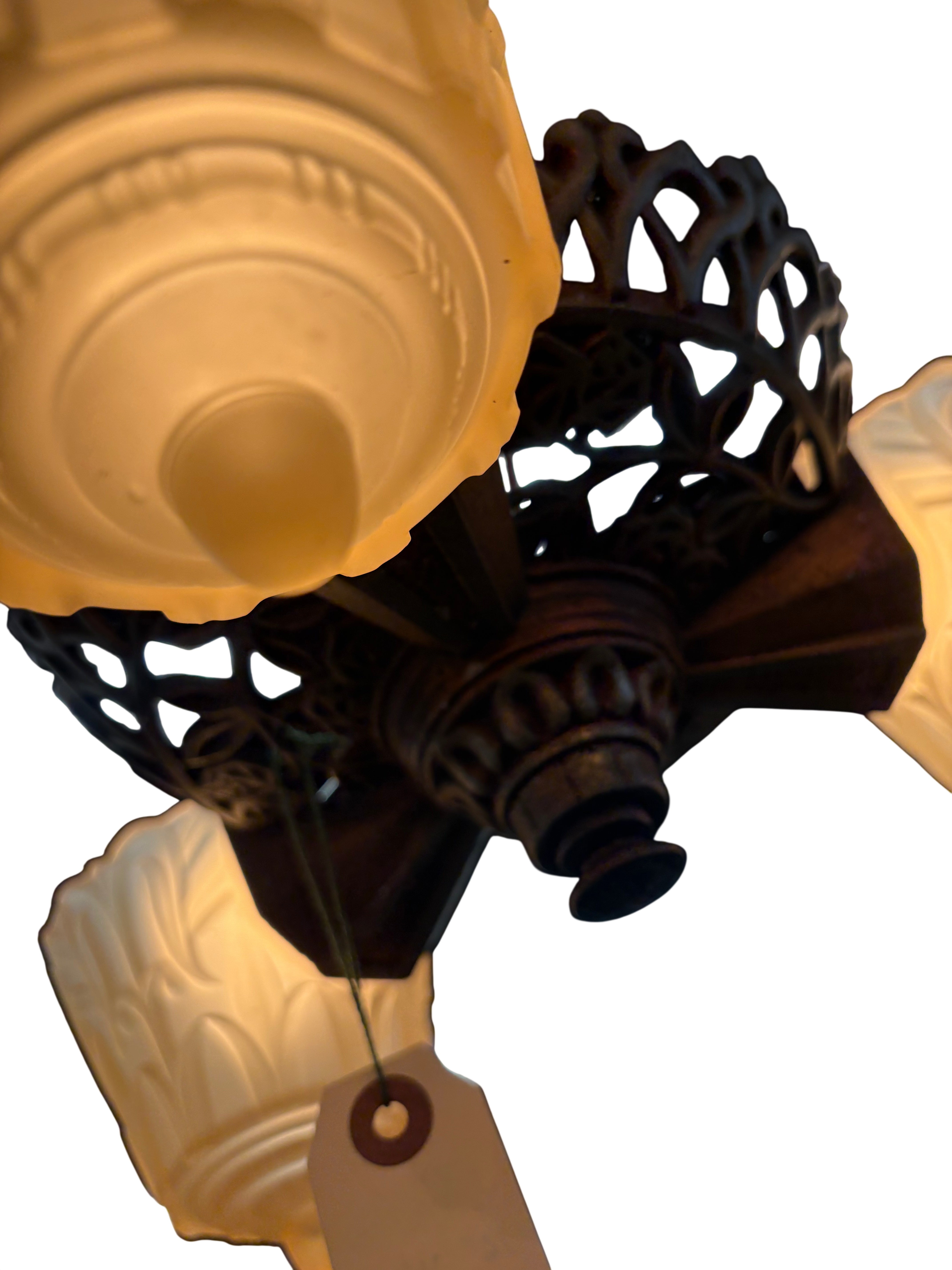 Art Deco chandelier with molded glass shades – original 1930s (LT-1092)