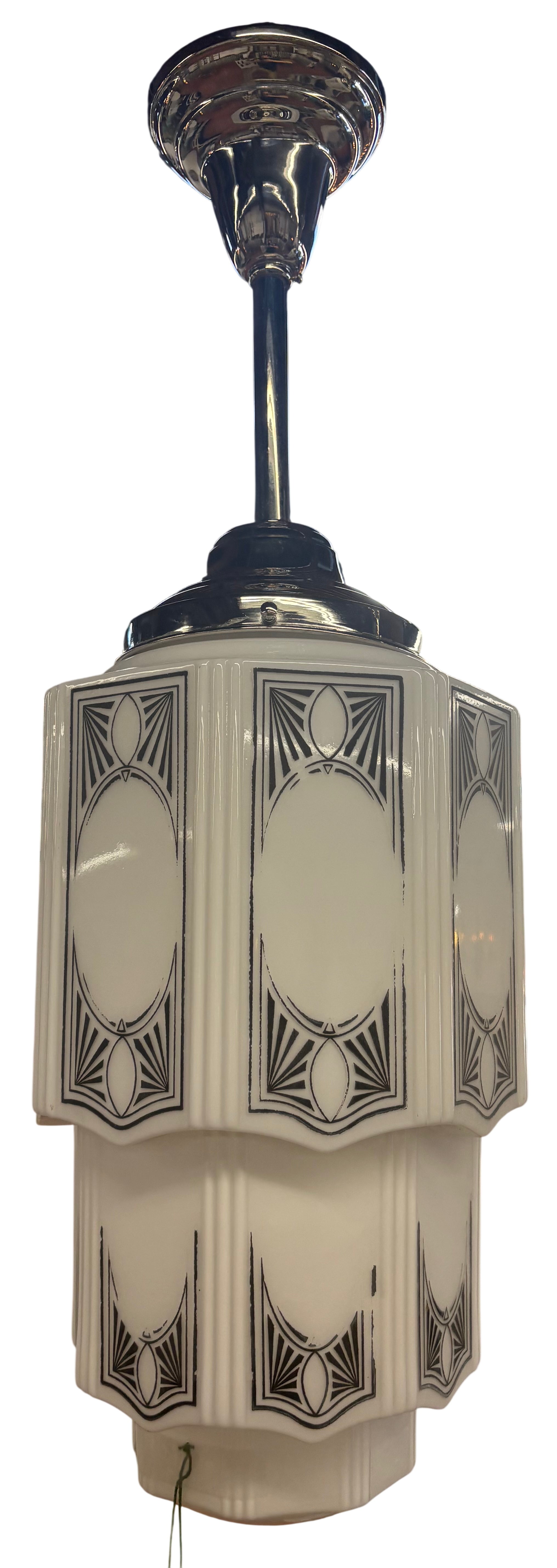 Art Deco Pendant Light with Geometric Milk Glass Shade-(lt-1126)